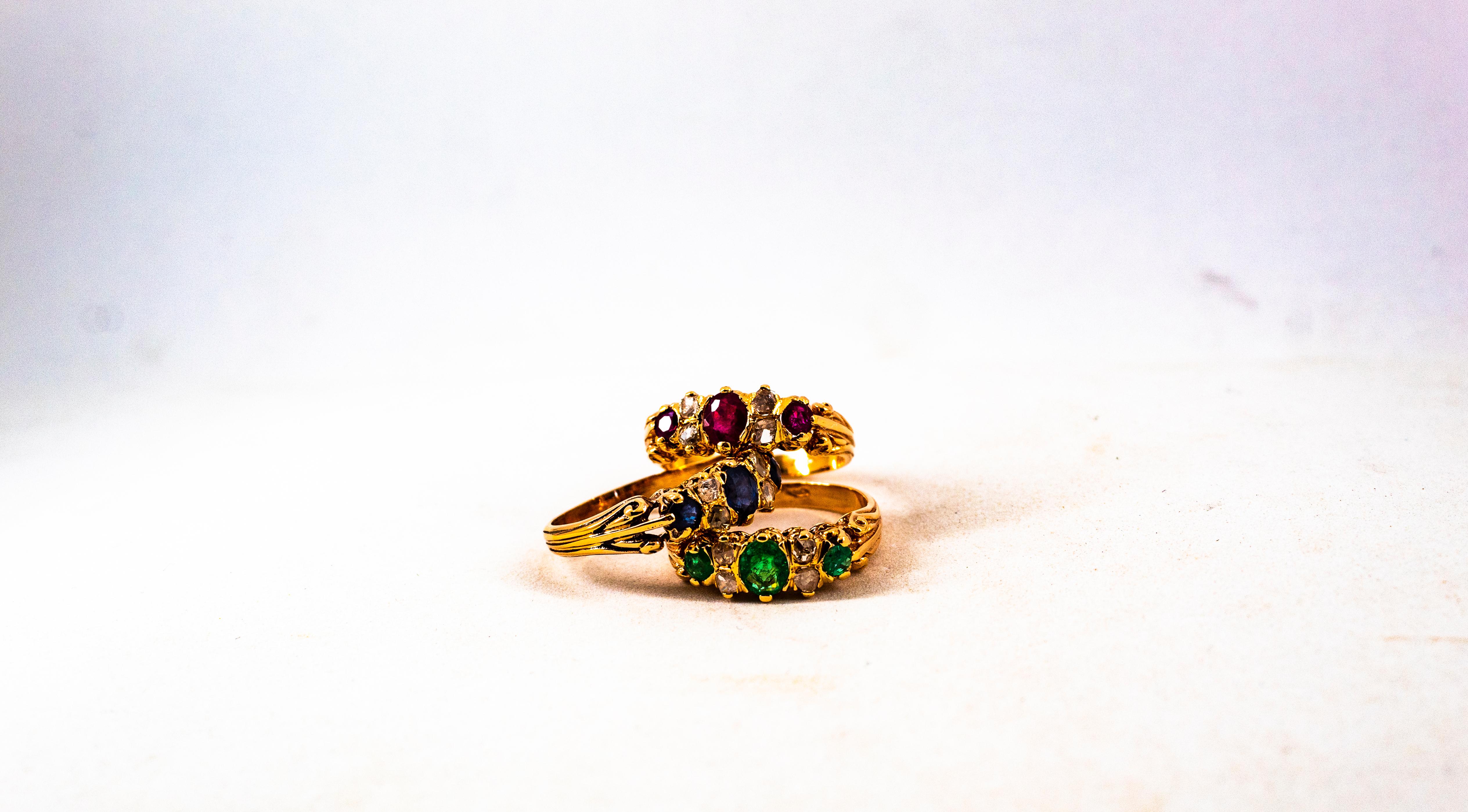 0.75 Karat Weißer Diamant im Rosenschliff im Art-déco-Stil mit Smaragd in Gelbgold für Damen oder Herren im Angebot
