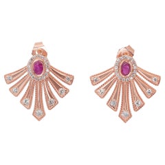 Art Deco Style 0.75ct Rubies and Diamonds One of a Kind Stud Earrings 