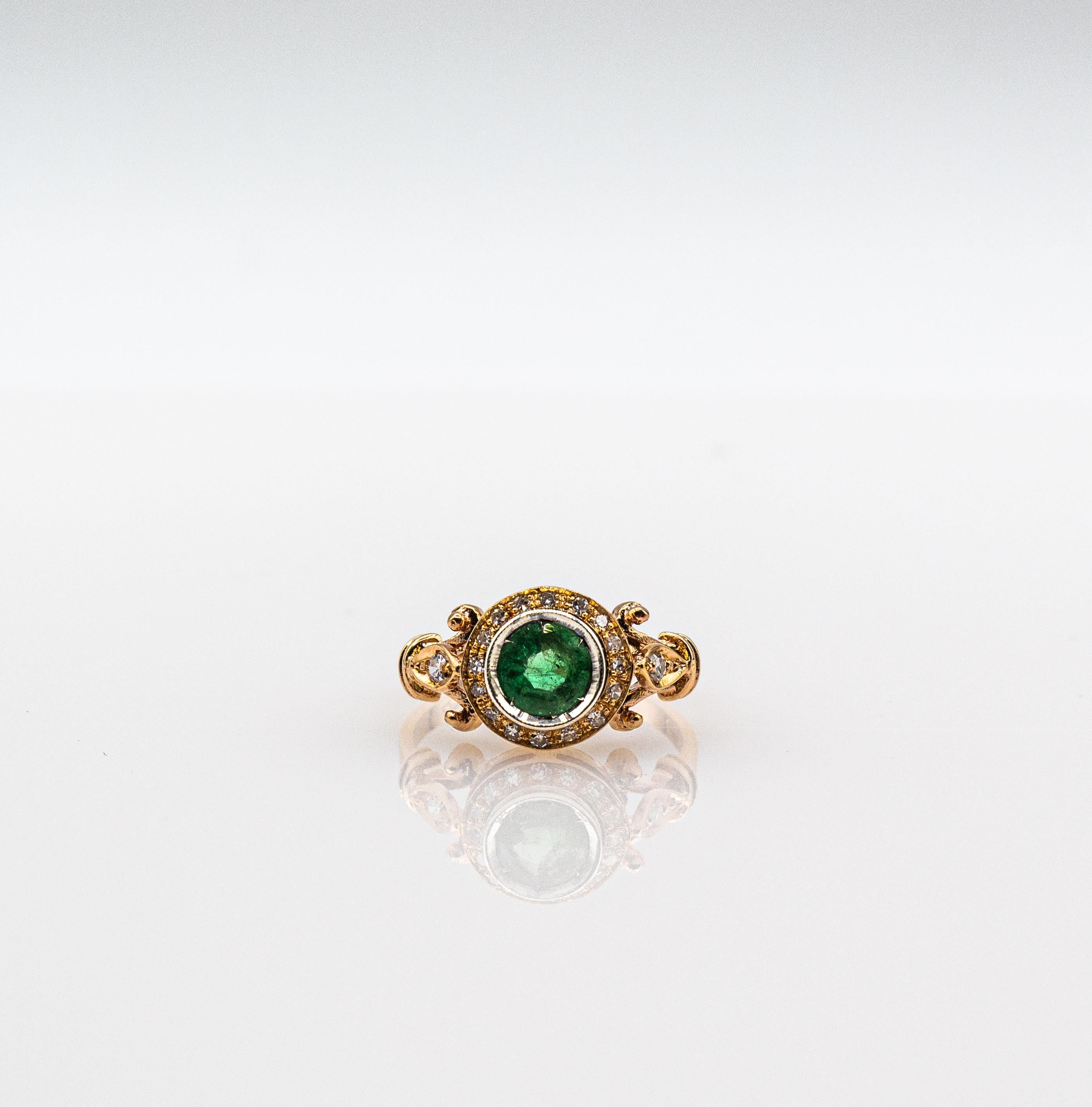 Art Deco Style 0.77 Carat White Brilliant Cut Diamond Emerald Yellow Gold Ring For Sale 5