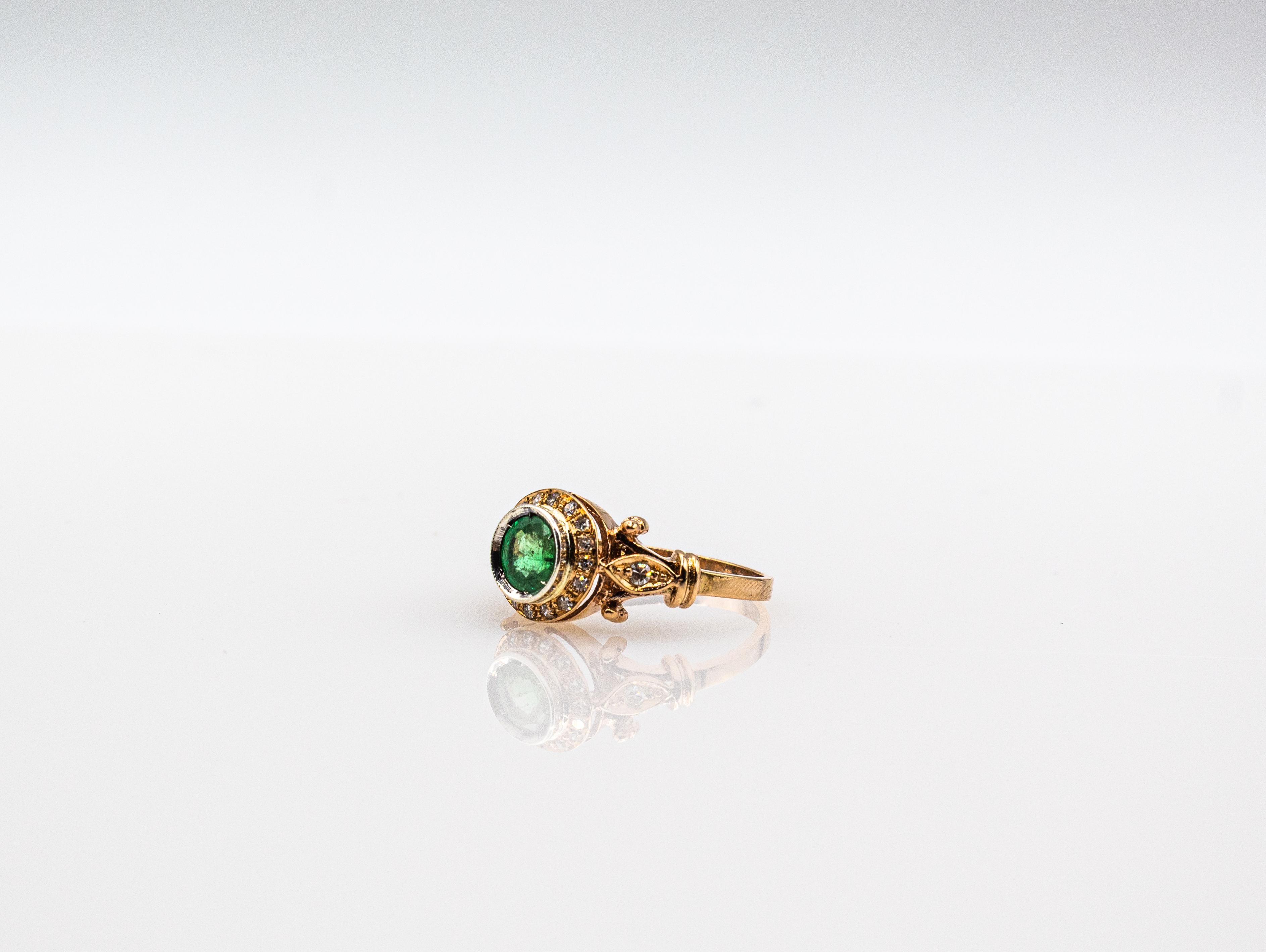 Art Deco Style 0.77 Carat White Brilliant Cut Diamond Emerald Yellow Gold Ring For Sale 6