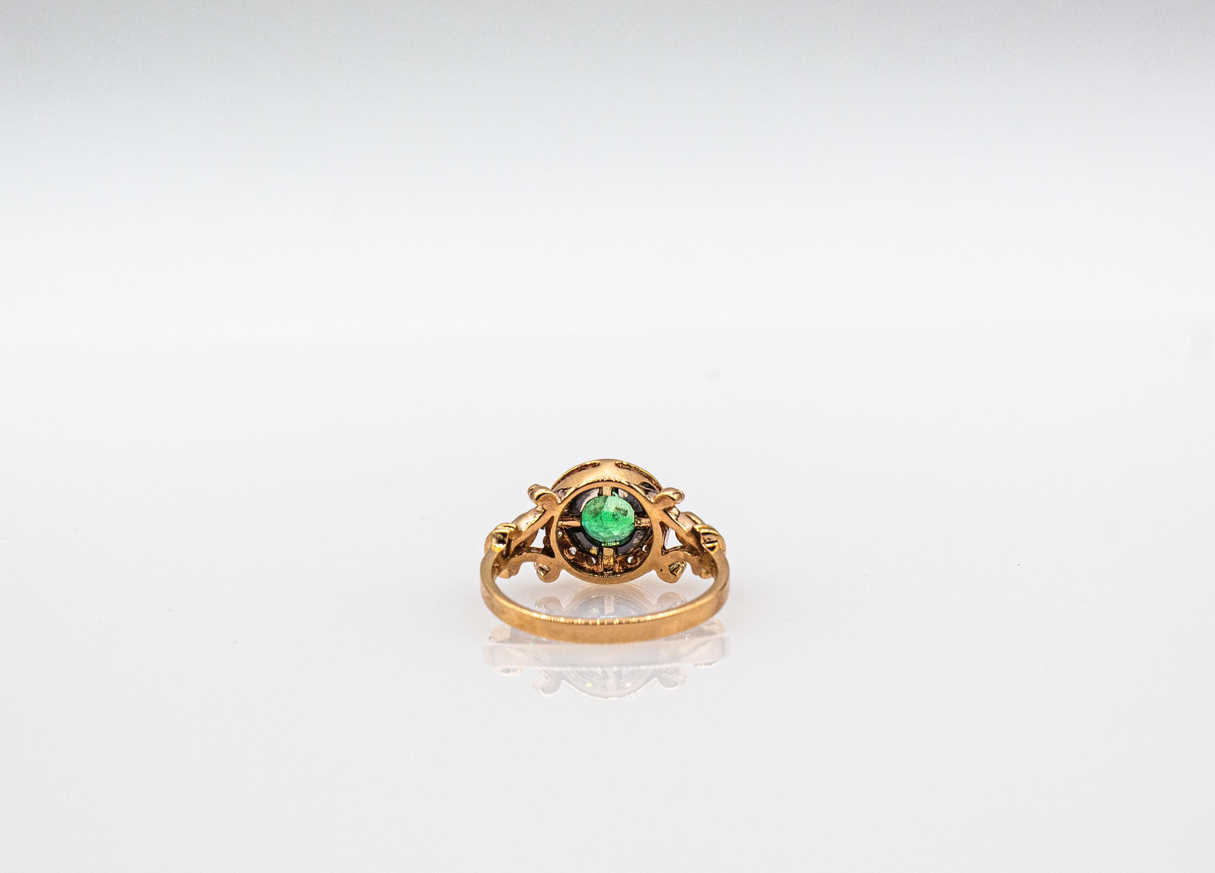 Art Deco Style 0.77 Carat White Brilliant Cut Diamond Emerald Yellow Gold Ring For Sale 7