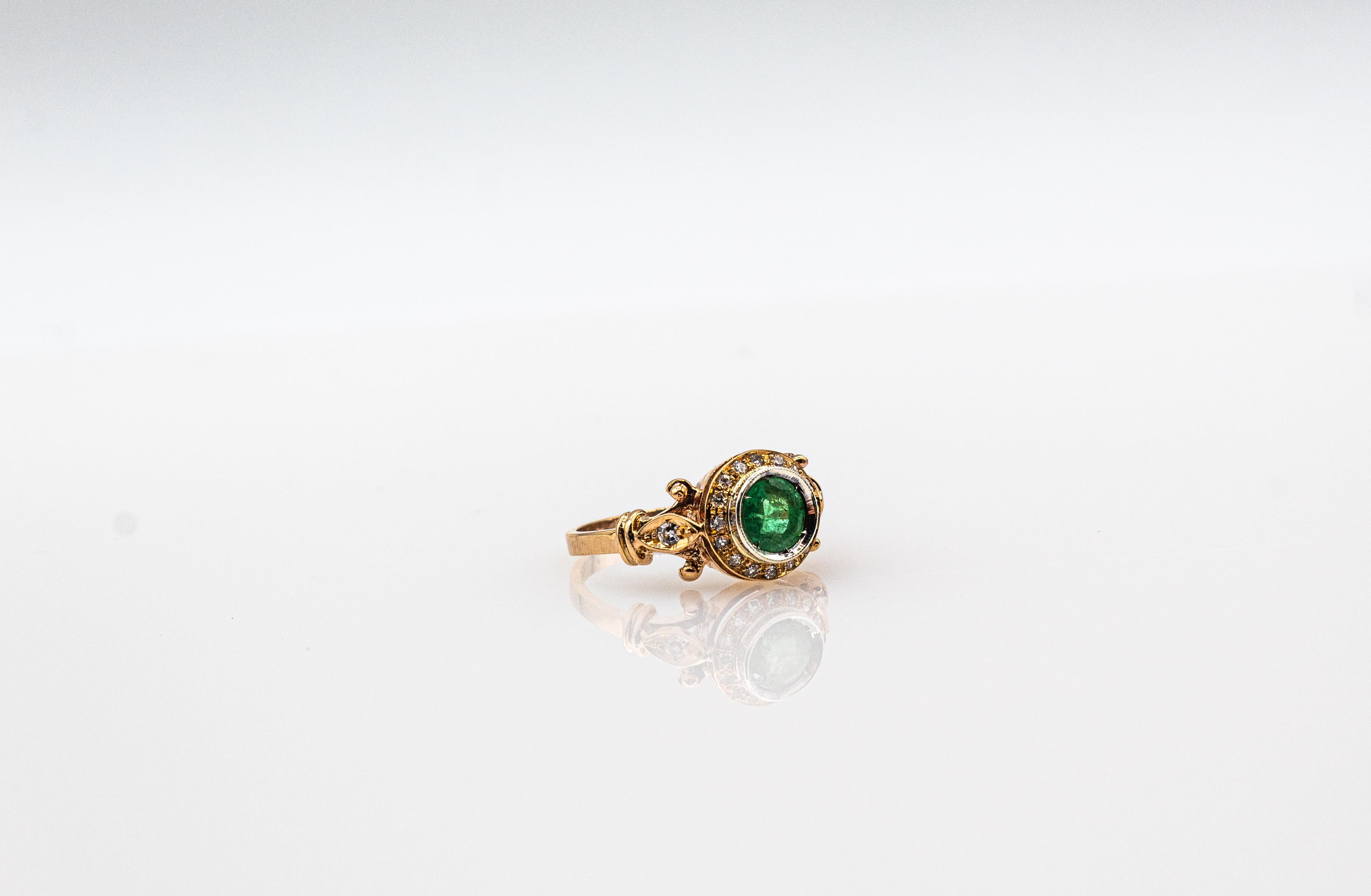 Art Deco Style 0.77 Carat White Brilliant Cut Diamond Emerald Yellow Gold Ring For Sale 8