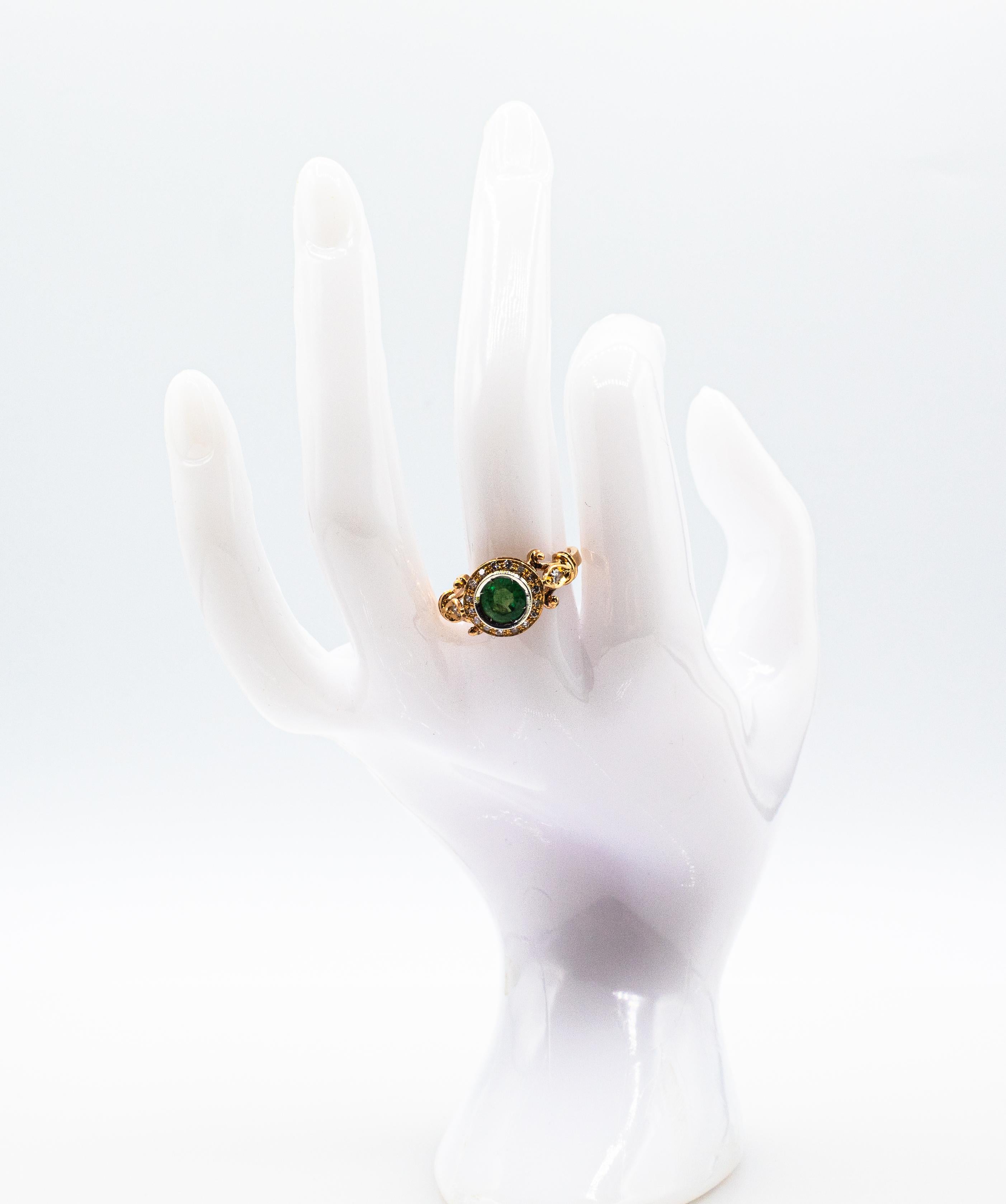 Art Deco Style 0.77 Carat White Brilliant Cut Diamond Emerald Yellow Gold Ring For Sale 9