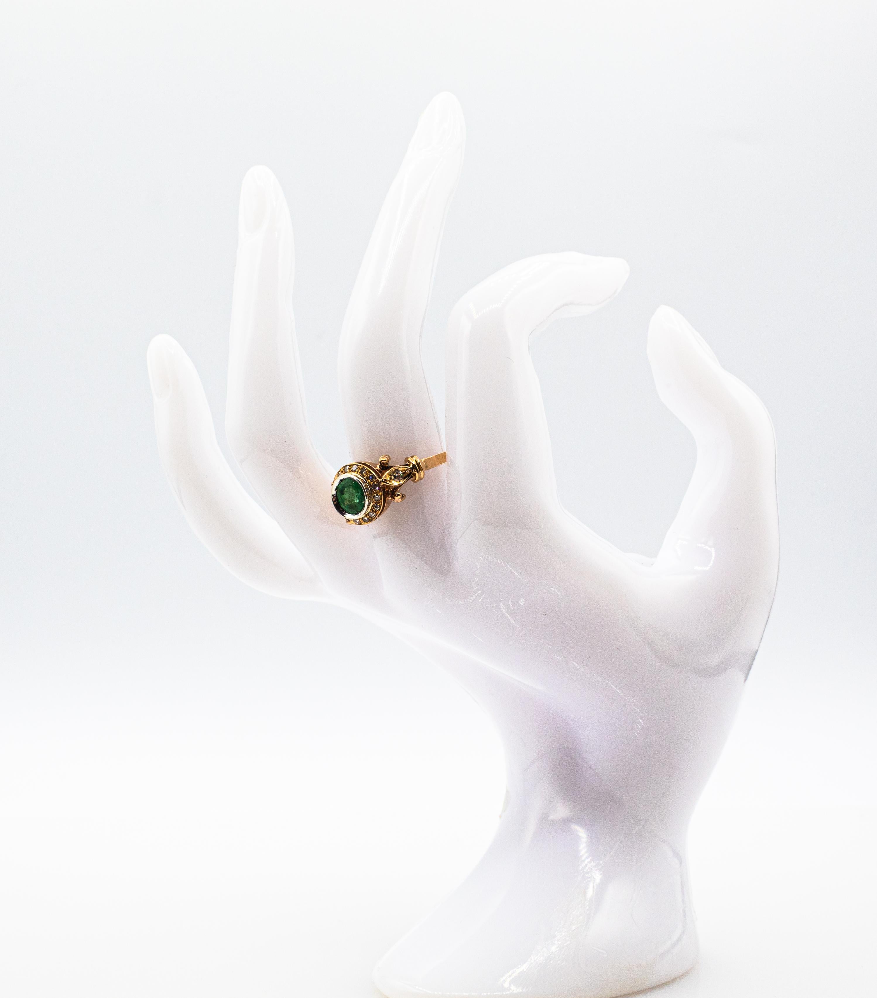 Art Deco Style 0.77 Carat White Brilliant Cut Diamond Emerald Yellow Gold Ring For Sale 10