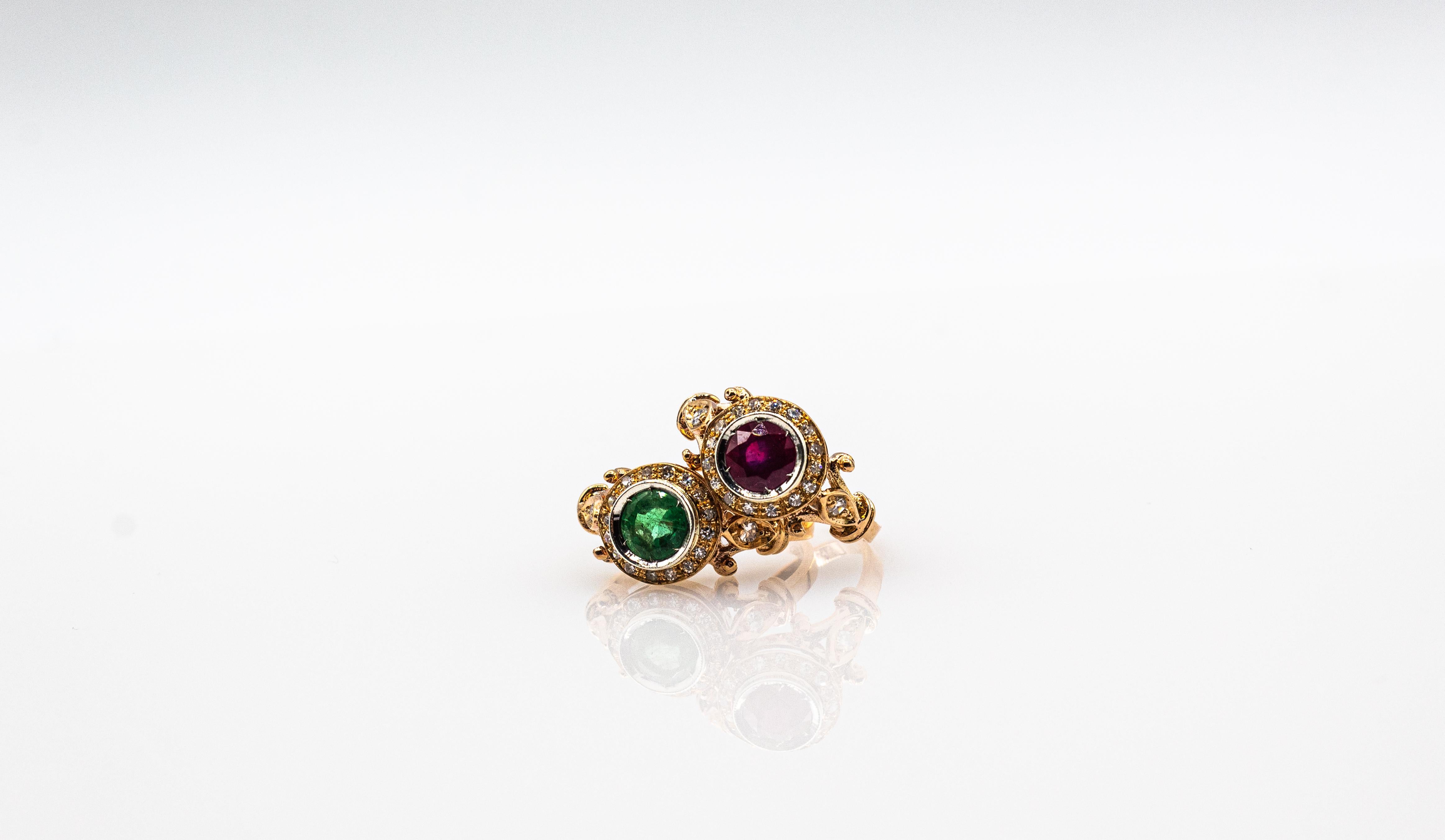 Art Deco Style 0.77 Carat White Brilliant Cut Diamond Emerald Yellow Gold Ring For Sale 12