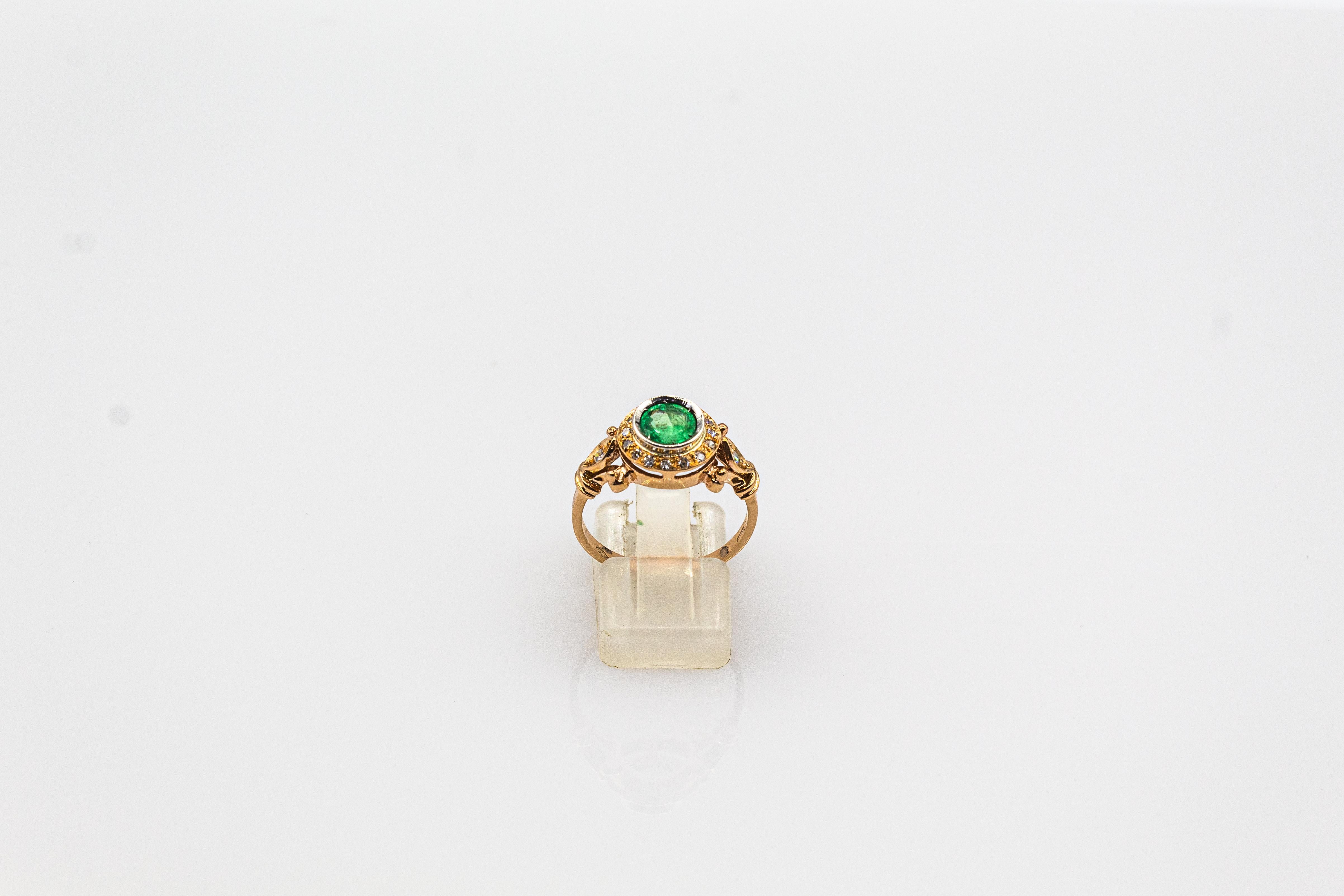 This Ring is made of 9K Yellow Gold and Sterling Silver.
This Ring has 0.17 Carats of White Brilliant Cut Diamonds.
This Ring has a 0.50 Carats Modern Round Cut Emerald.

This Ring is available also in 14 or 18K Yellow or White Gold.
This Ring is