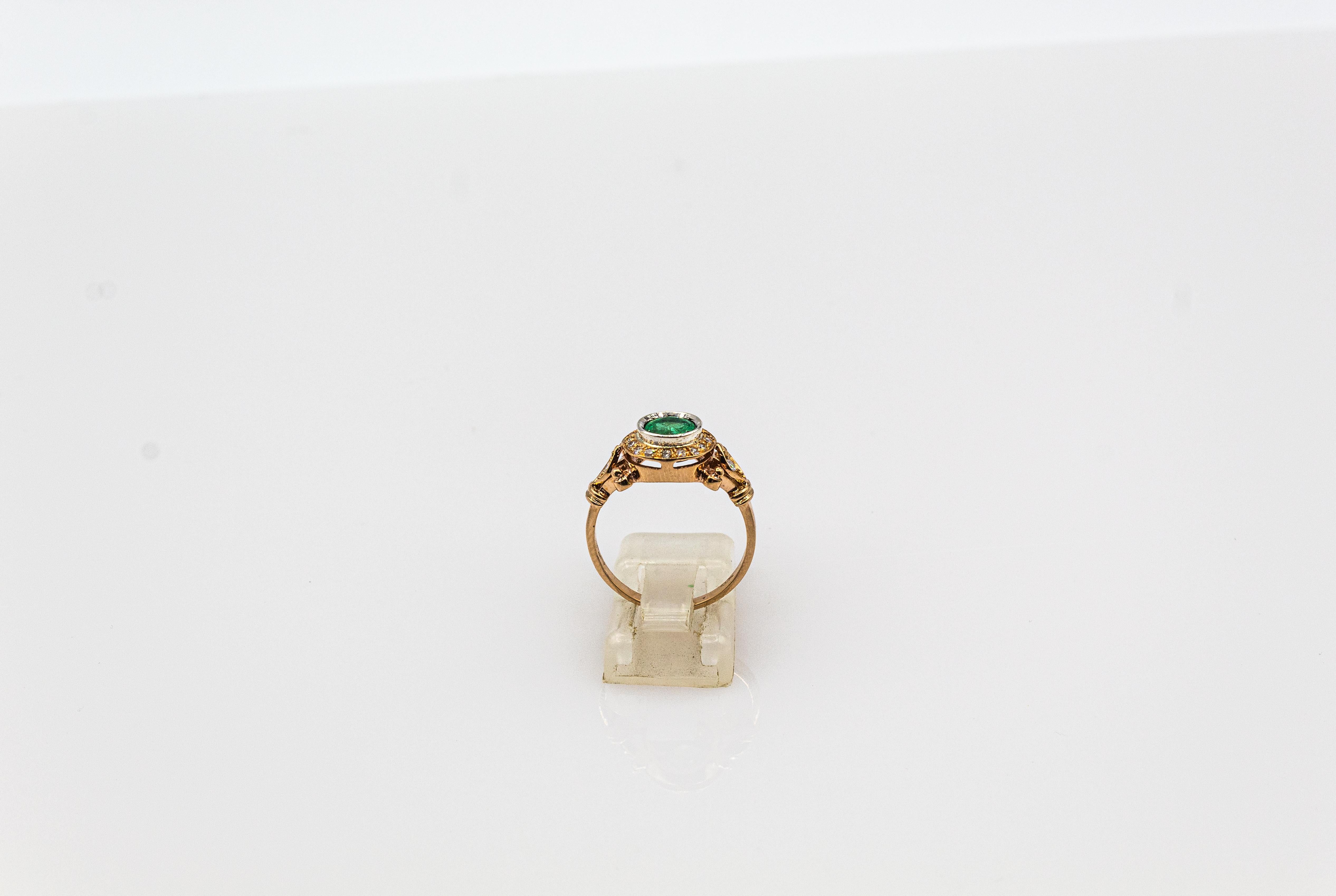 Women's or Men's Art Deco Style 0.77 Carat White Brilliant Cut Diamond Emerald Yellow Gold Ring For Sale