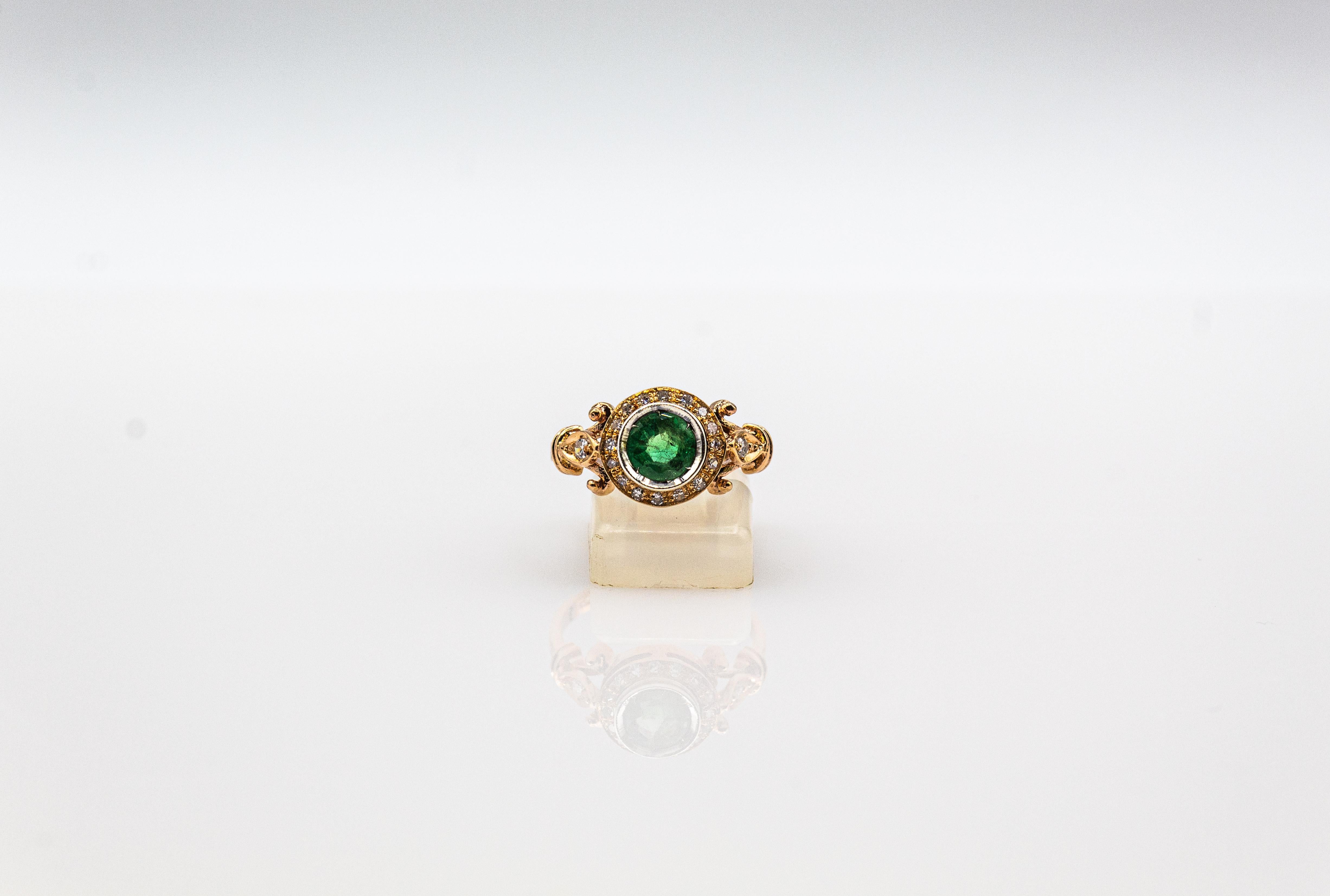 Art Deco Style 0.77 Carat White Brilliant Cut Diamond Emerald Yellow Gold Ring For Sale 2