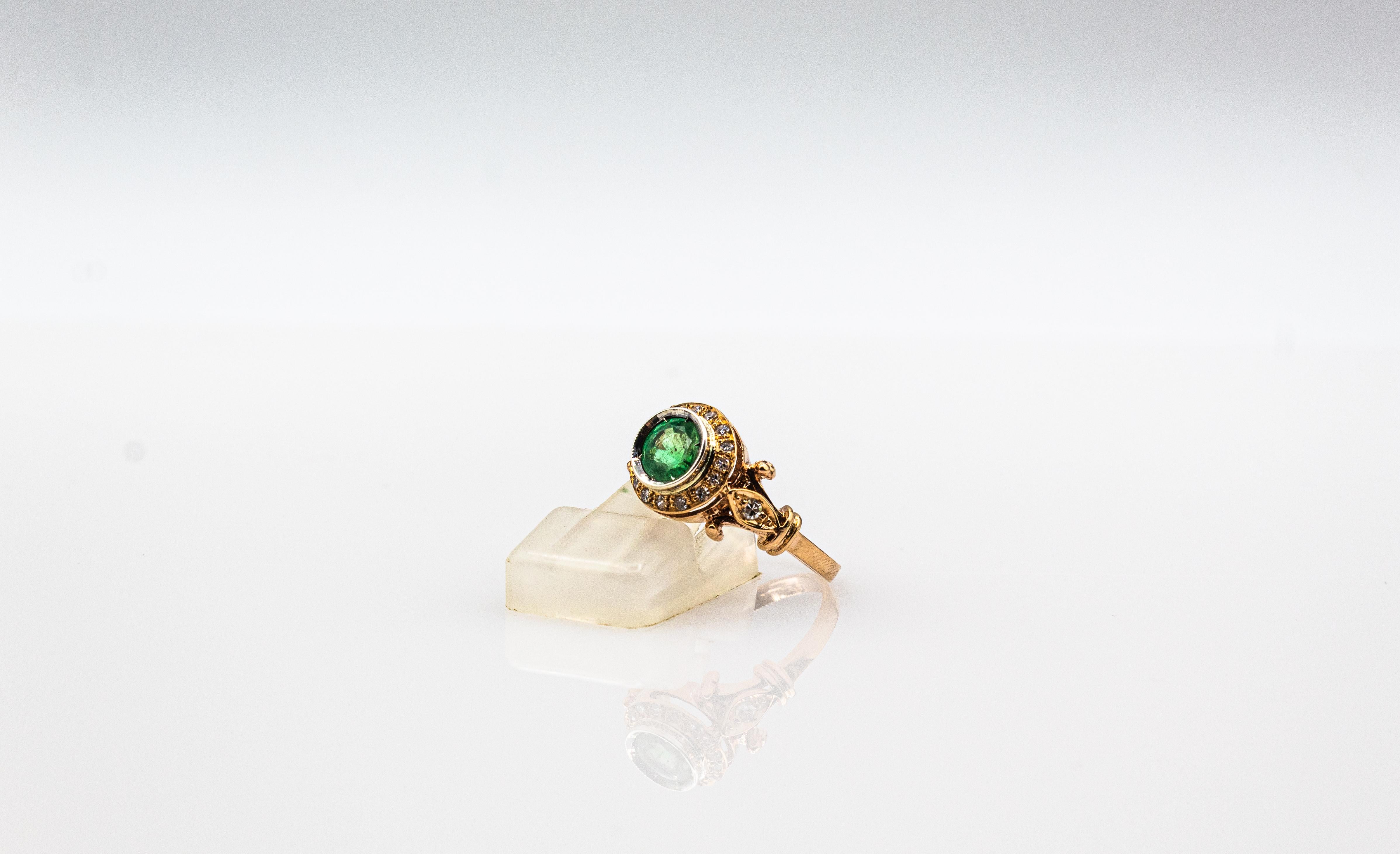 Art Deco Style 0.77 Carat White Brilliant Cut Diamond Emerald Yellow Gold Ring For Sale 3
