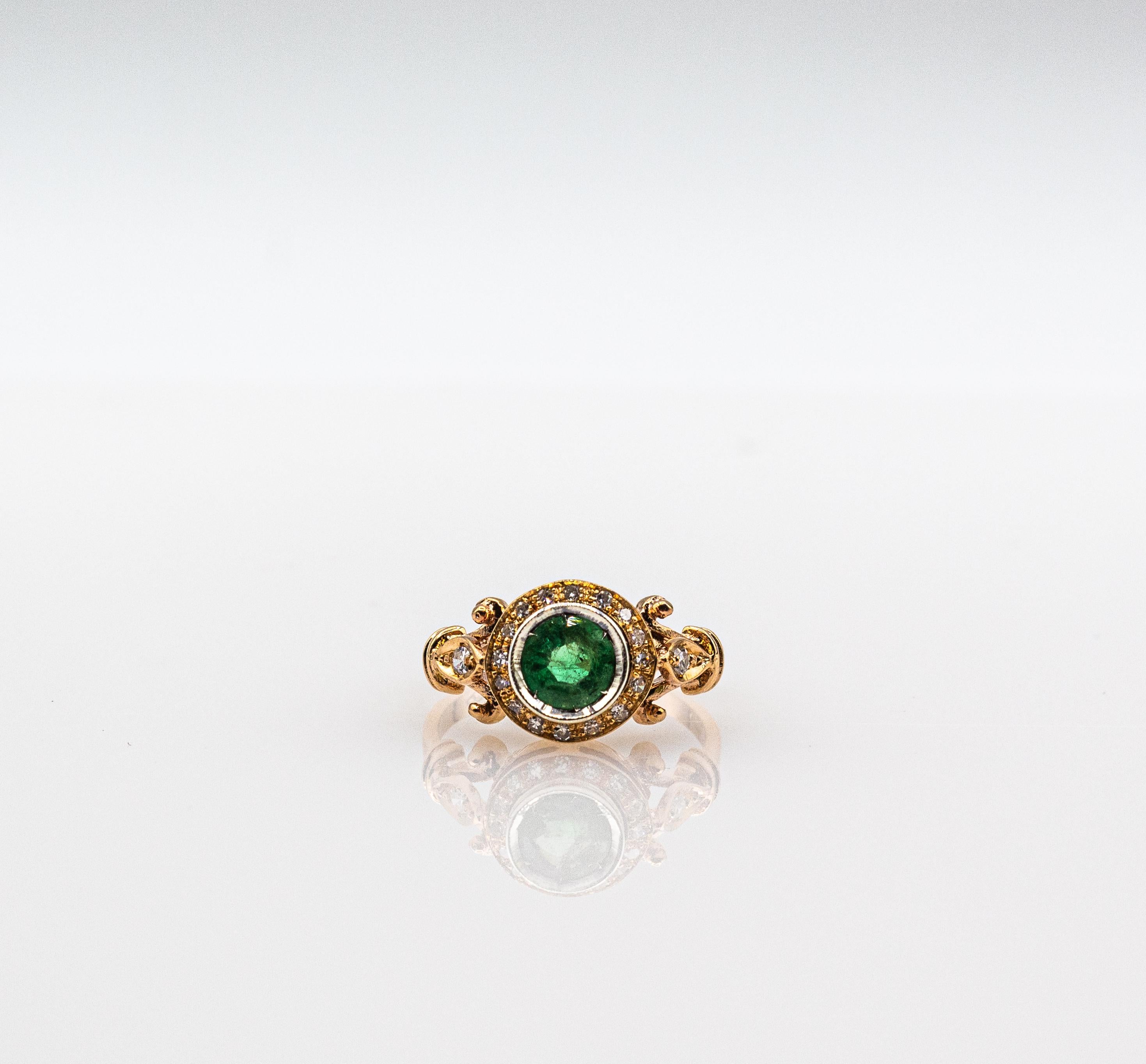 Art Deco Style 0.77 Carat White Brilliant Cut Diamond Emerald Yellow Gold Ring For Sale 4
