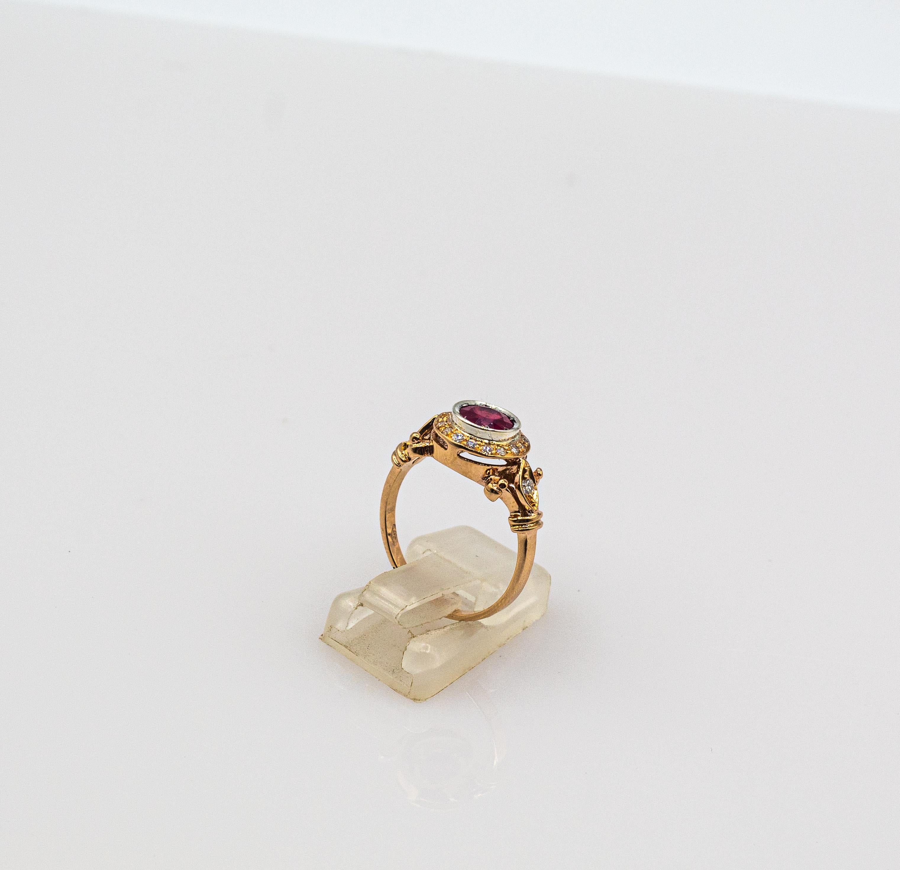 Art Deco Style 0.77 Carat White Brilliant Cut Diamond Ruby Yellow Gold Ring For Sale 6