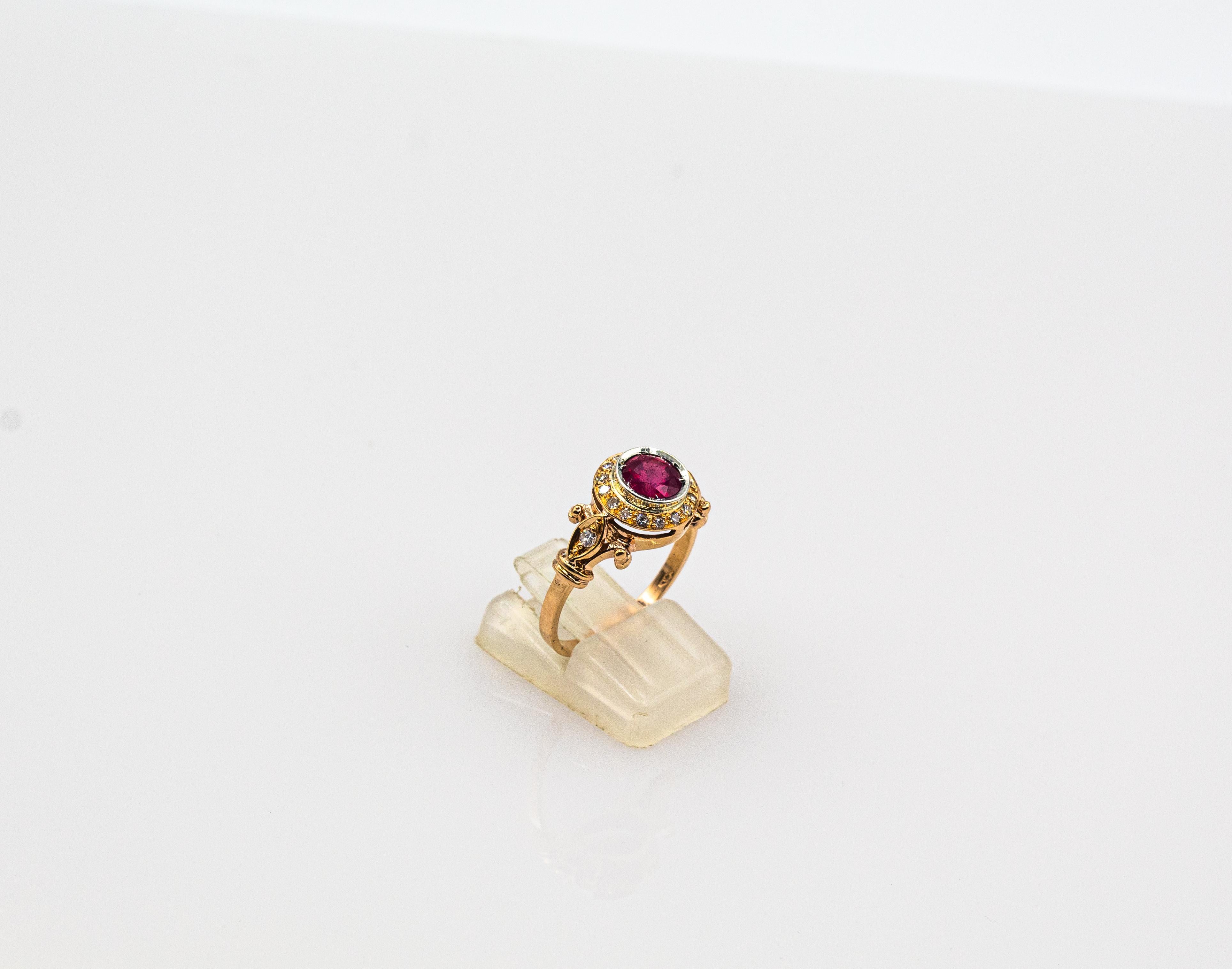 Art Deco Style 0.77 Carat White Brilliant Cut Diamond Ruby Yellow Gold Ring For Sale 7