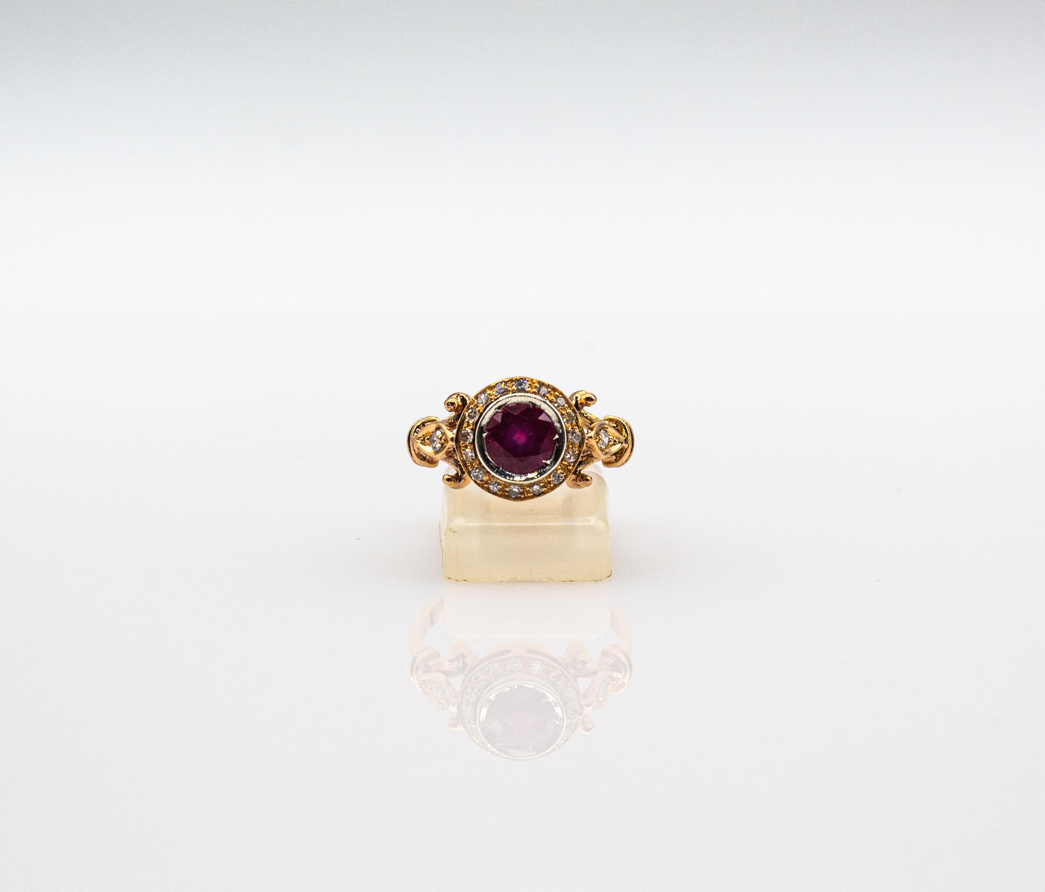 Art Deco Style 0.77 Carat White Brilliant Cut Diamond Ruby Yellow Gold Ring For Sale 8