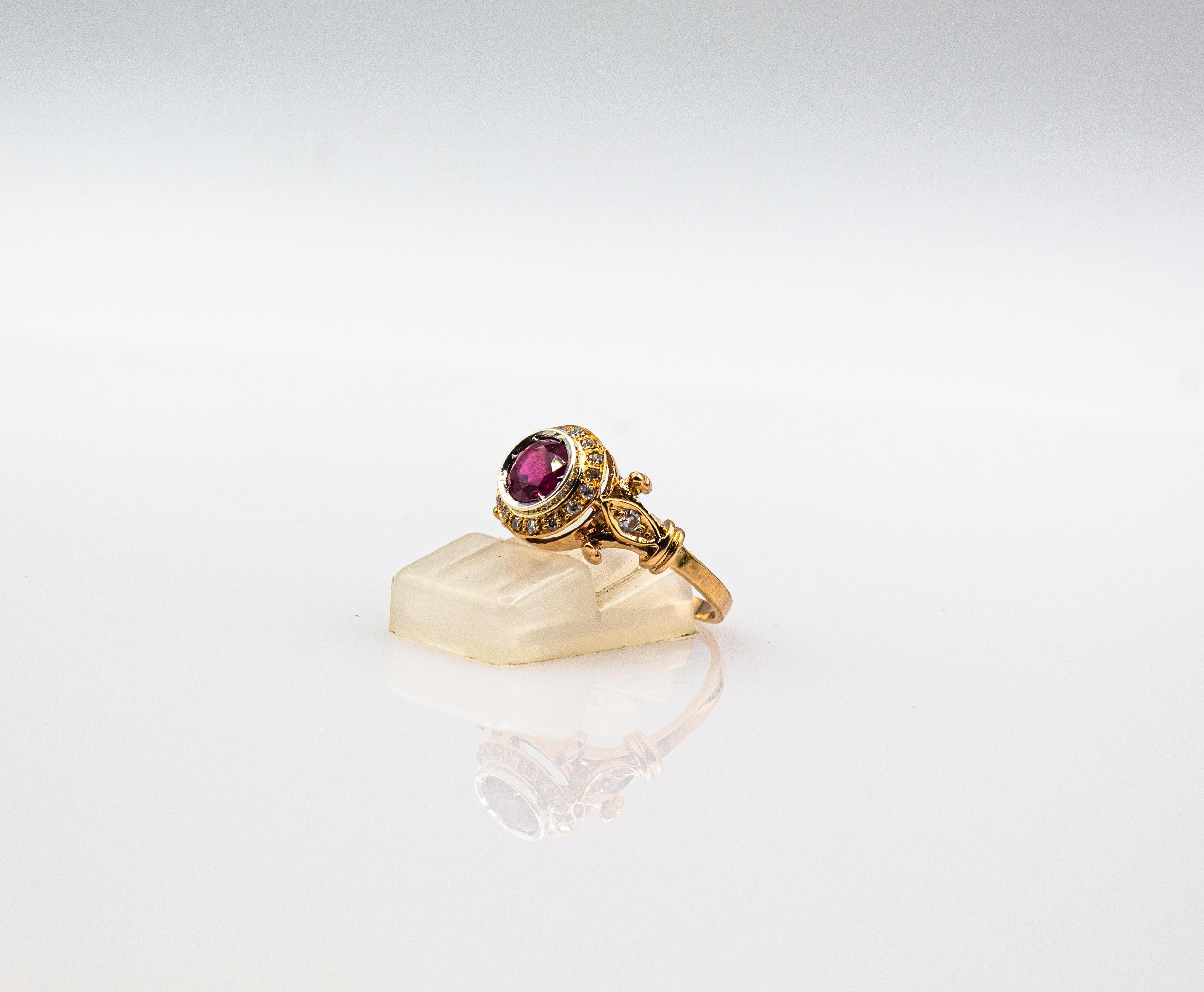 Bague en or jaune de style Art déco avec rubis et diamants blancs taille brillant de 0,77 carat en vente 9