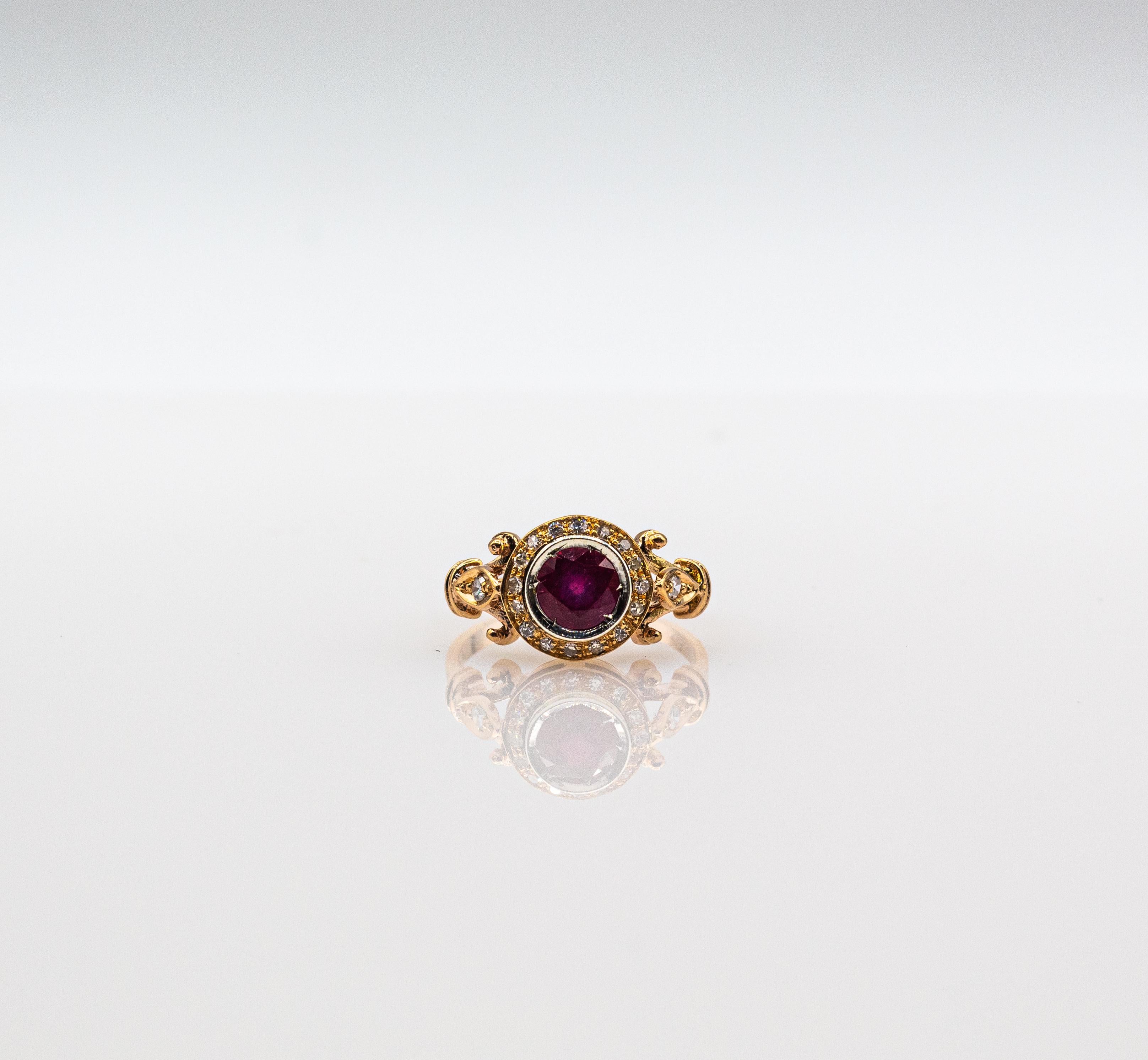 Art Deco Style 0.77 Carat White Brilliant Cut Diamond Ruby Yellow Gold Ring For Sale 11