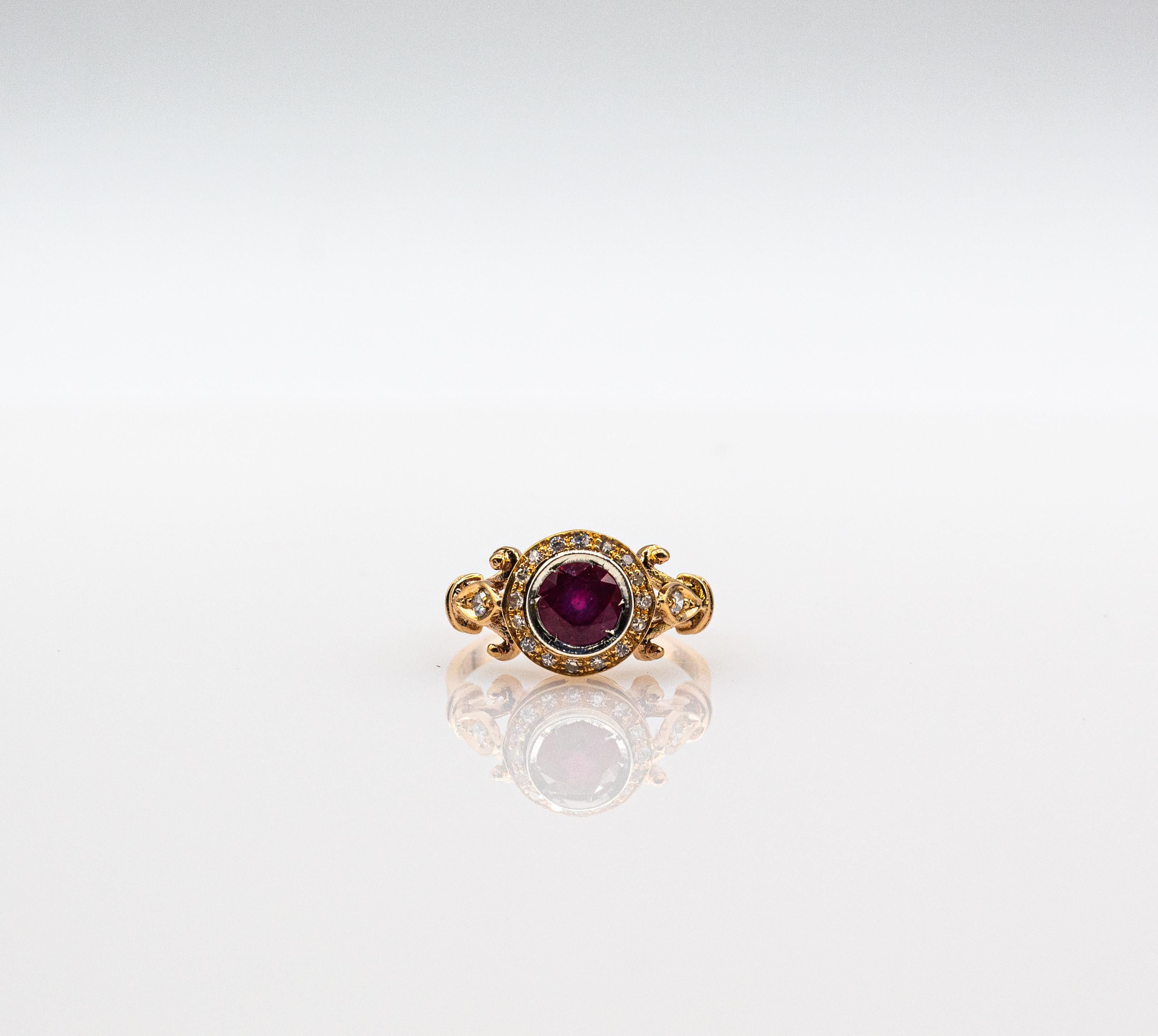 Art Deco Style 0.77 Carat White Brilliant Cut Diamond Ruby Yellow Gold Ring For Sale 12