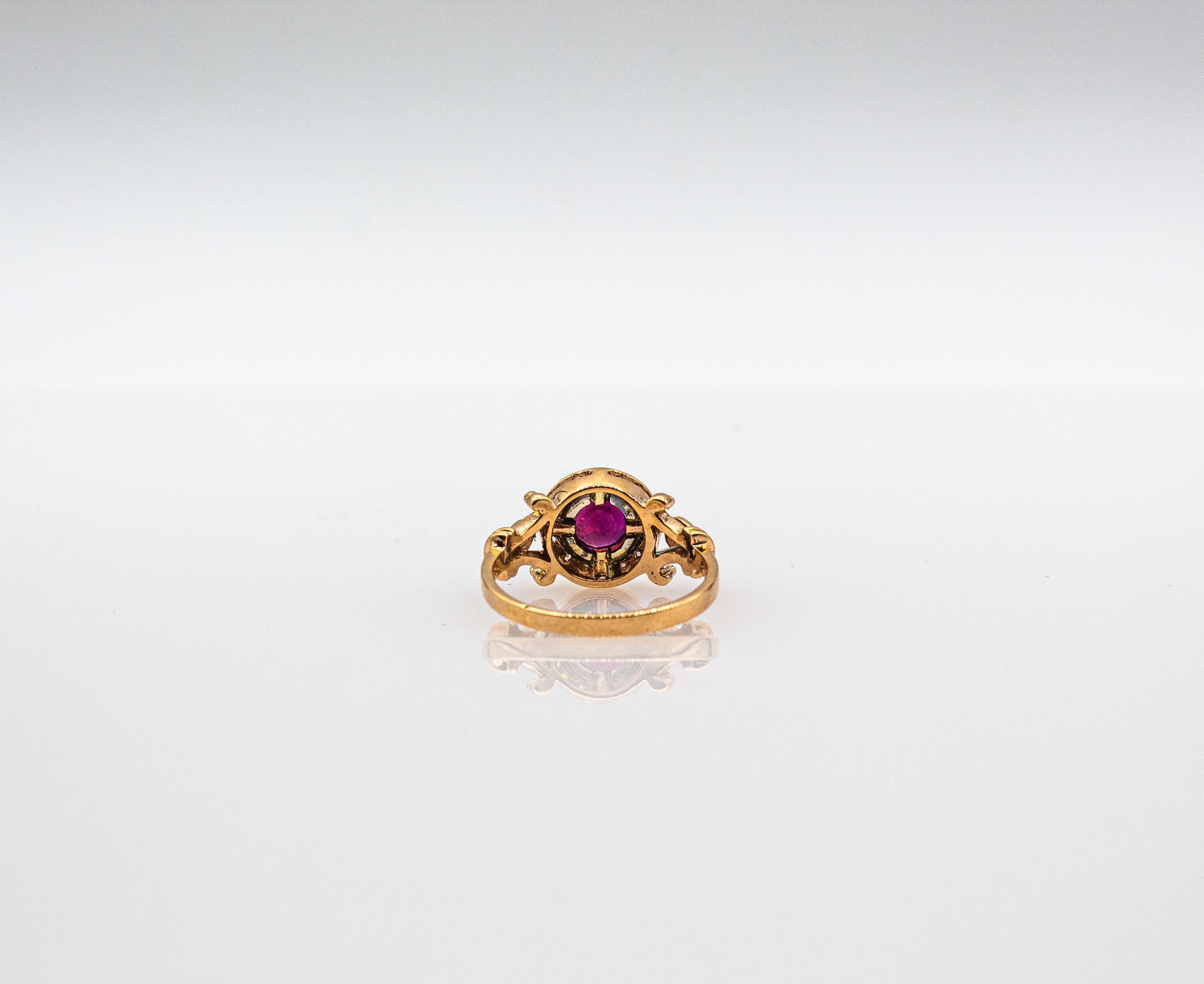 Bague en or jaune de style Art déco avec rubis et diamants blancs taille brillant de 0,77 carat en vente 13