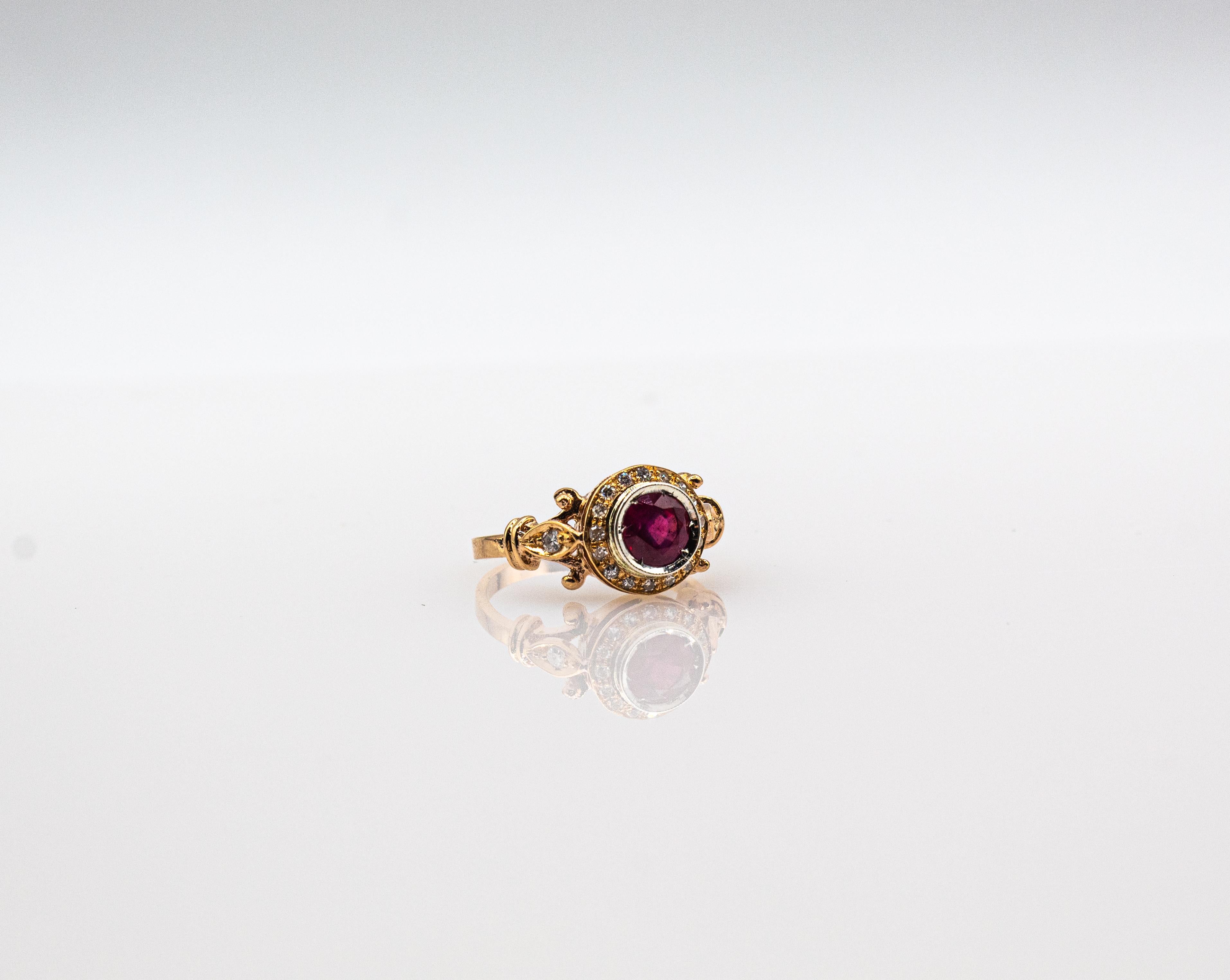 Art Deco Style 0.77 Carat White Brilliant Cut Diamond Ruby Yellow Gold Ring For Sale 15