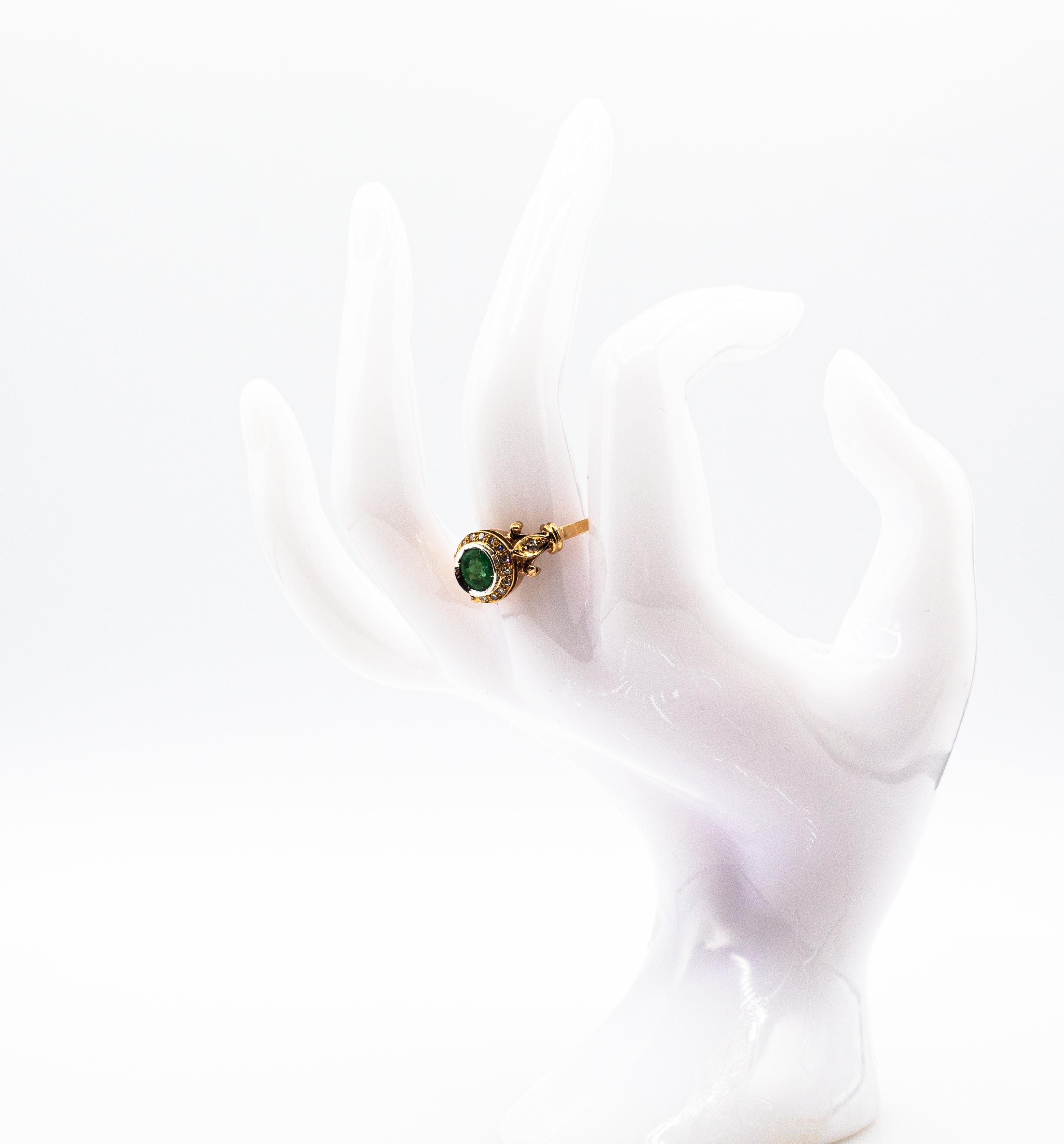 Anillo de oro amarillo con diamante rubí talla brillante blanco de 0,77 quilates estilo art déco Art Decó en venta