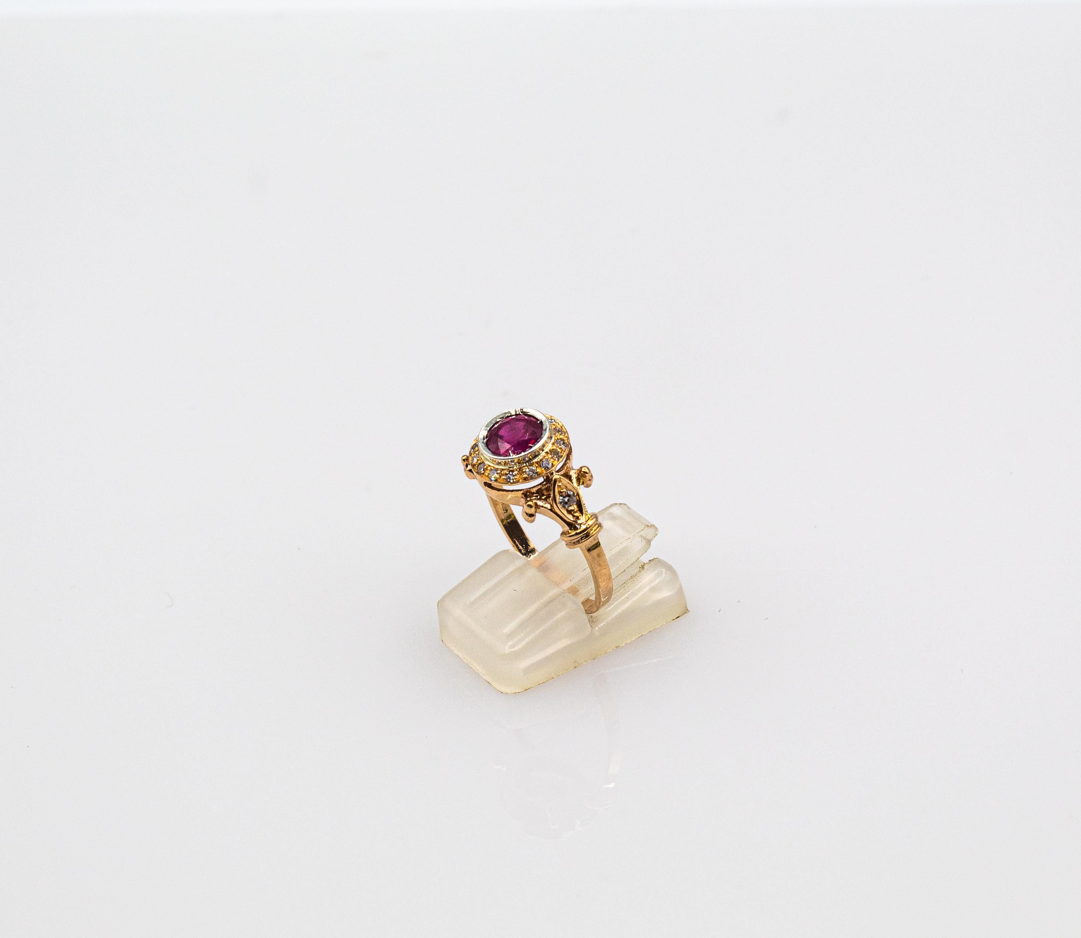 Art Deco Style 0.77 Carat White Brilliant Cut Diamond Ruby Yellow Gold Ring For Sale 4