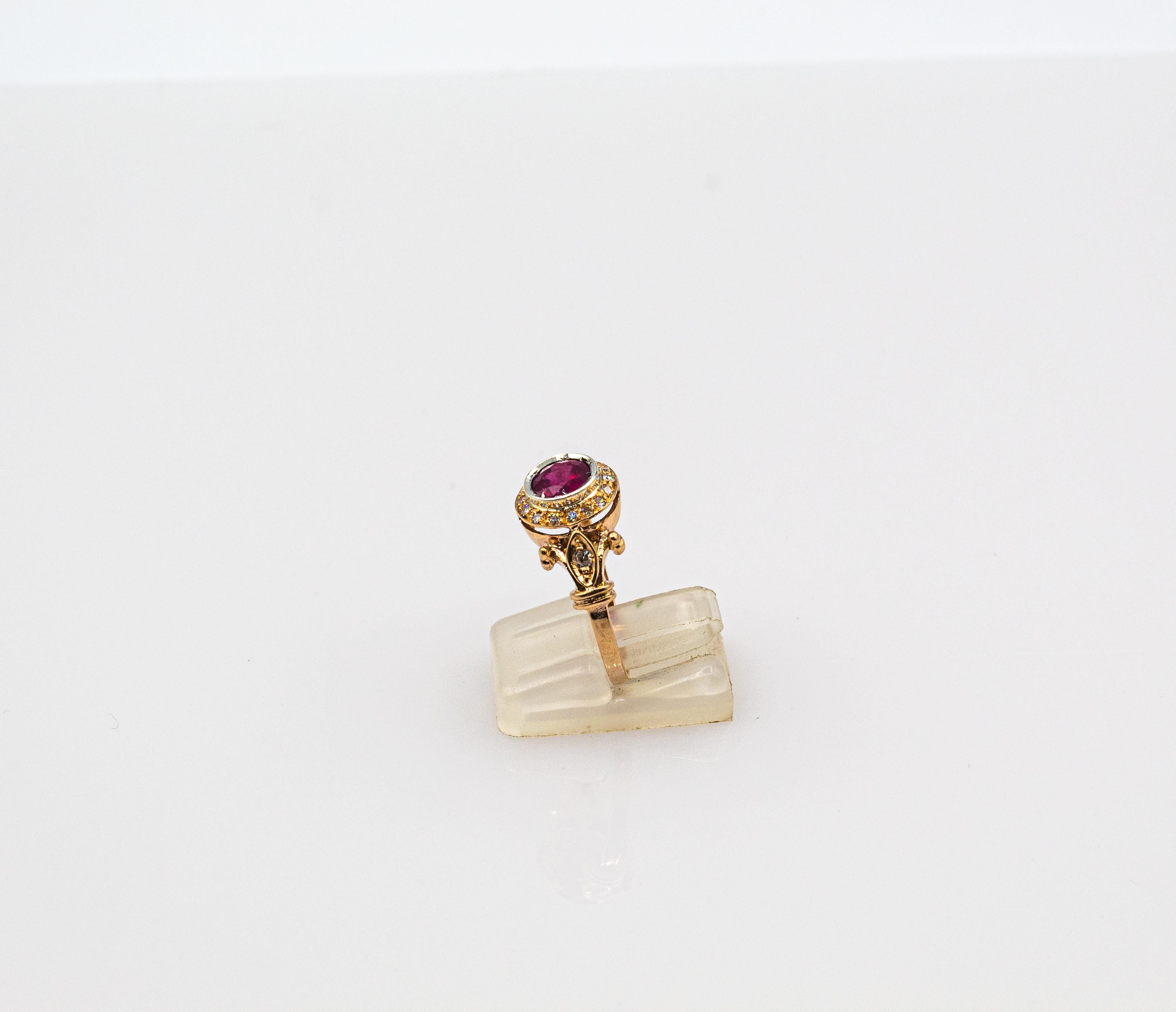 Anillo de oro amarillo con diamante rubí talla brillante blanco de 0,77 quilates estilo art déco en venta 3