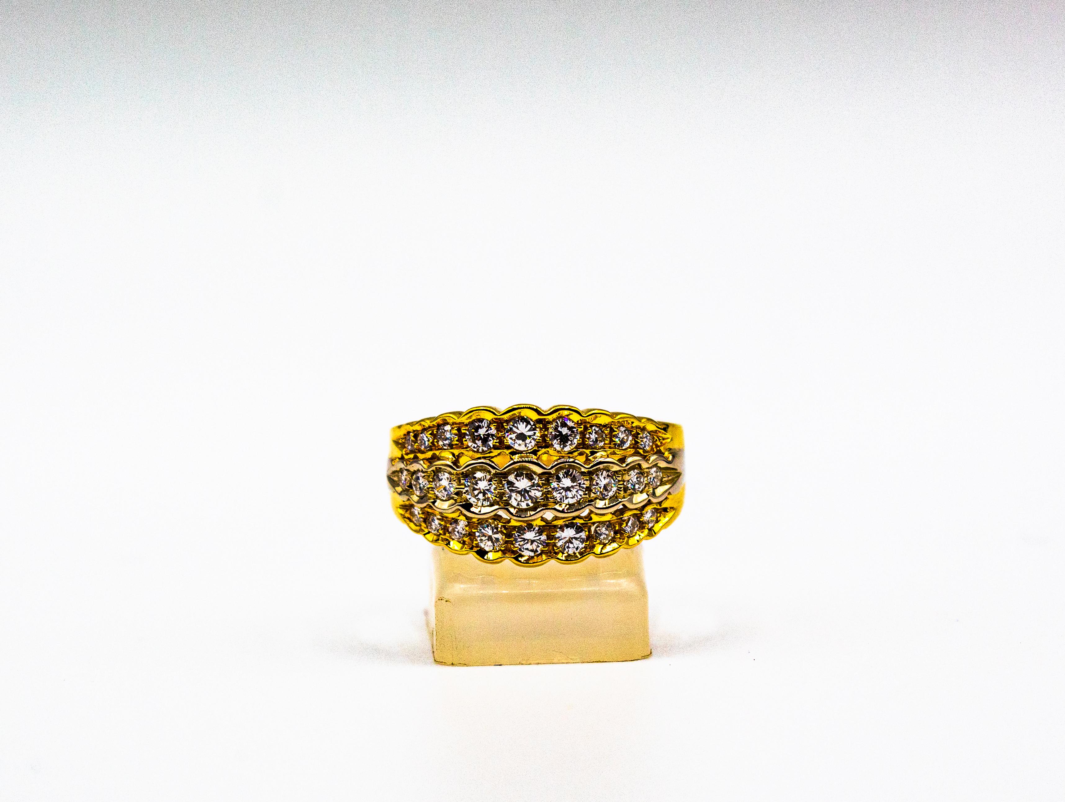 Art Deco Stil 0,80 Karat Weißer Brillantschliff Diamant Gelbgold Band Ring im Angebot 3