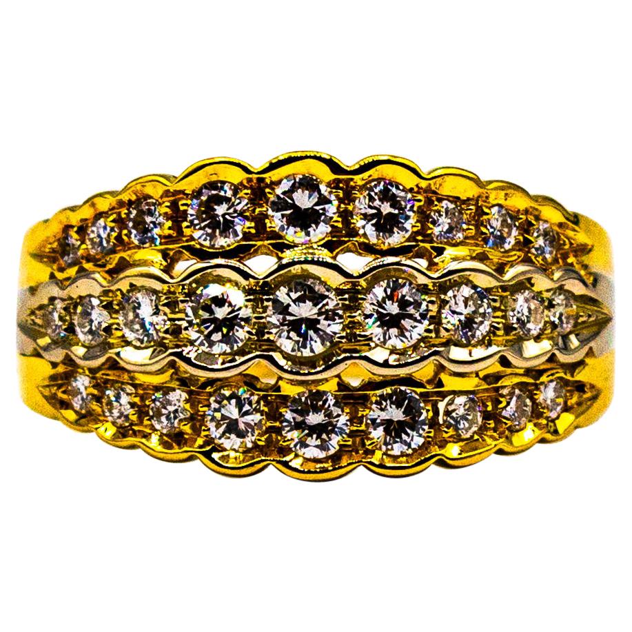 Bague jonc en or jaune de style Art déco avec diamants blancs taille brillant de 0,80 carat