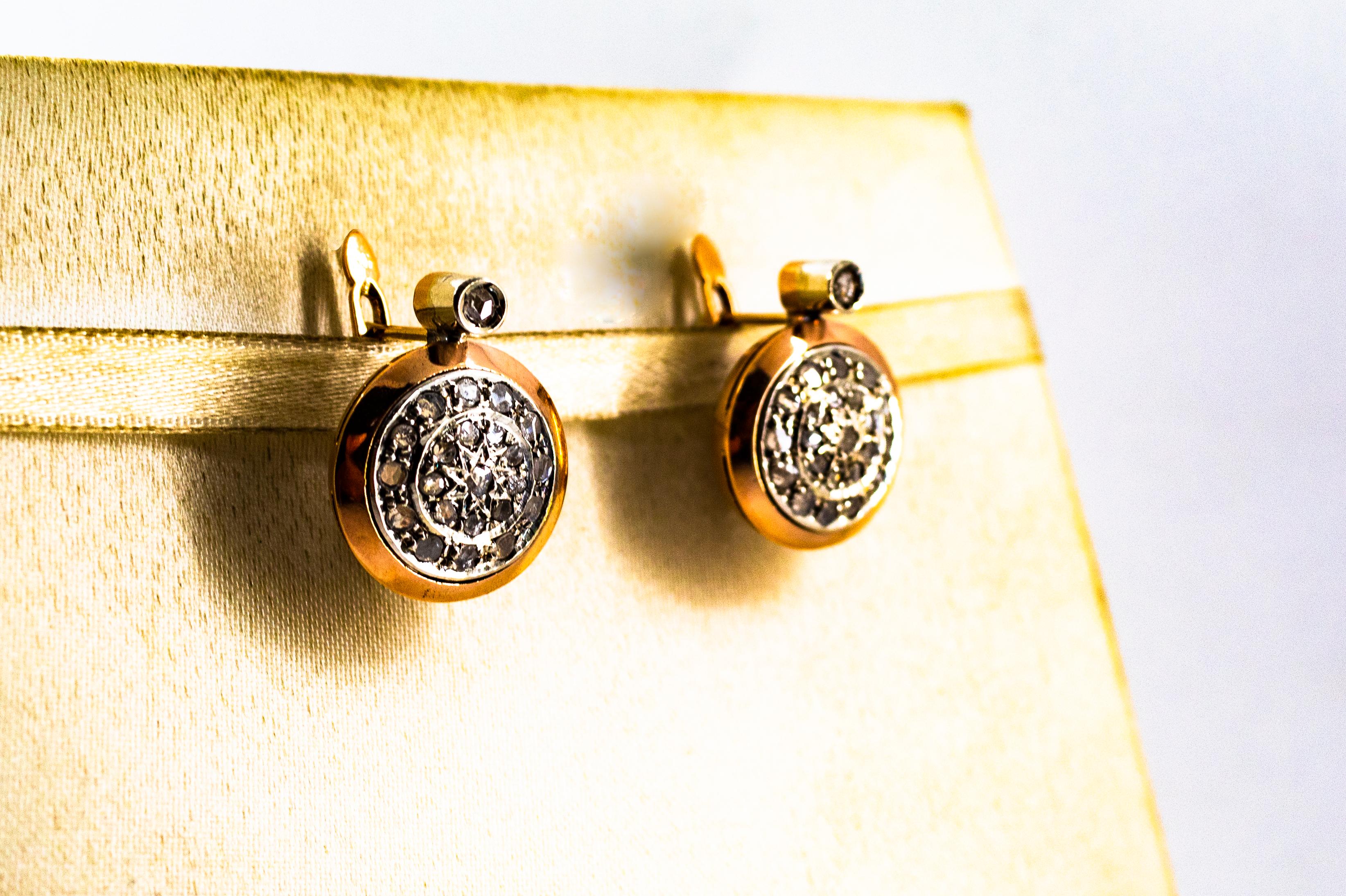Taille rose Pendants d'oreilles en or jaune de style Art déco avec diamants blancs et roses de 0,80 carat en vente