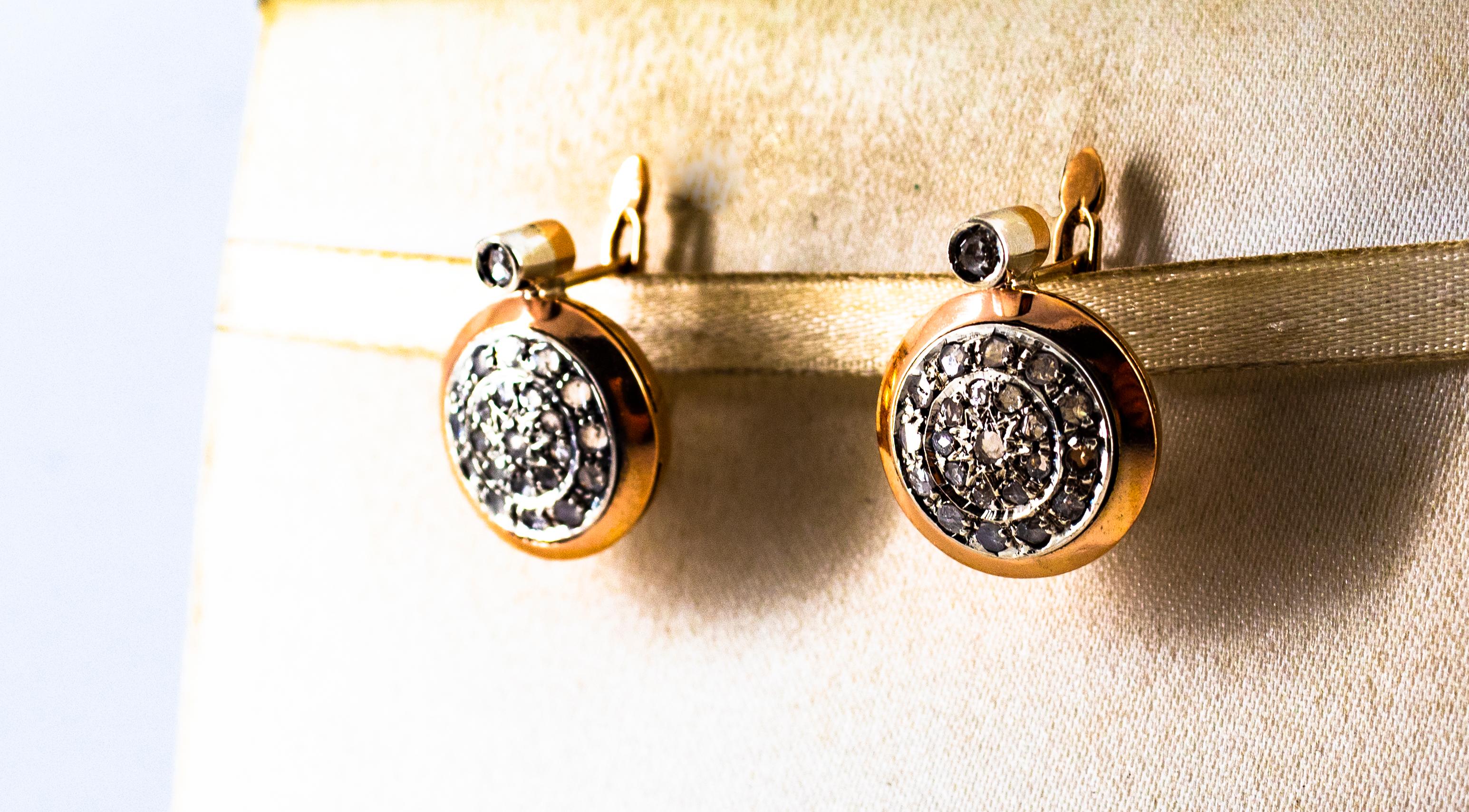 Pendants d'oreilles en or jaune de style Art déco avec diamants blancs et roses de 0,80 carat Neuf - En vente à Naples, IT
