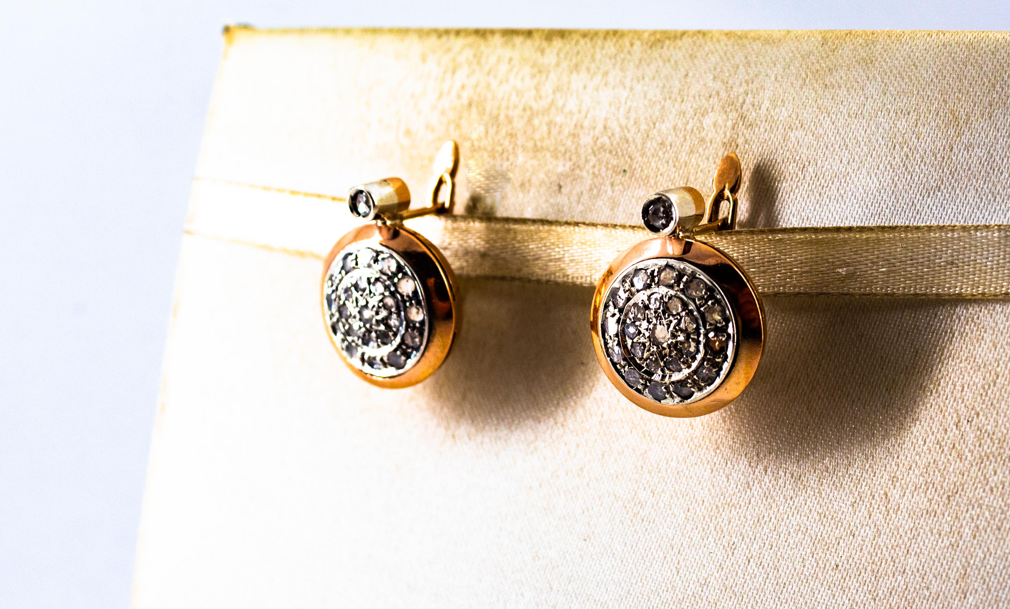 Art Deco Style 0.80 Carat White Rose Cut Diamond Yellow Gold Dangle Earrings For Sale 1