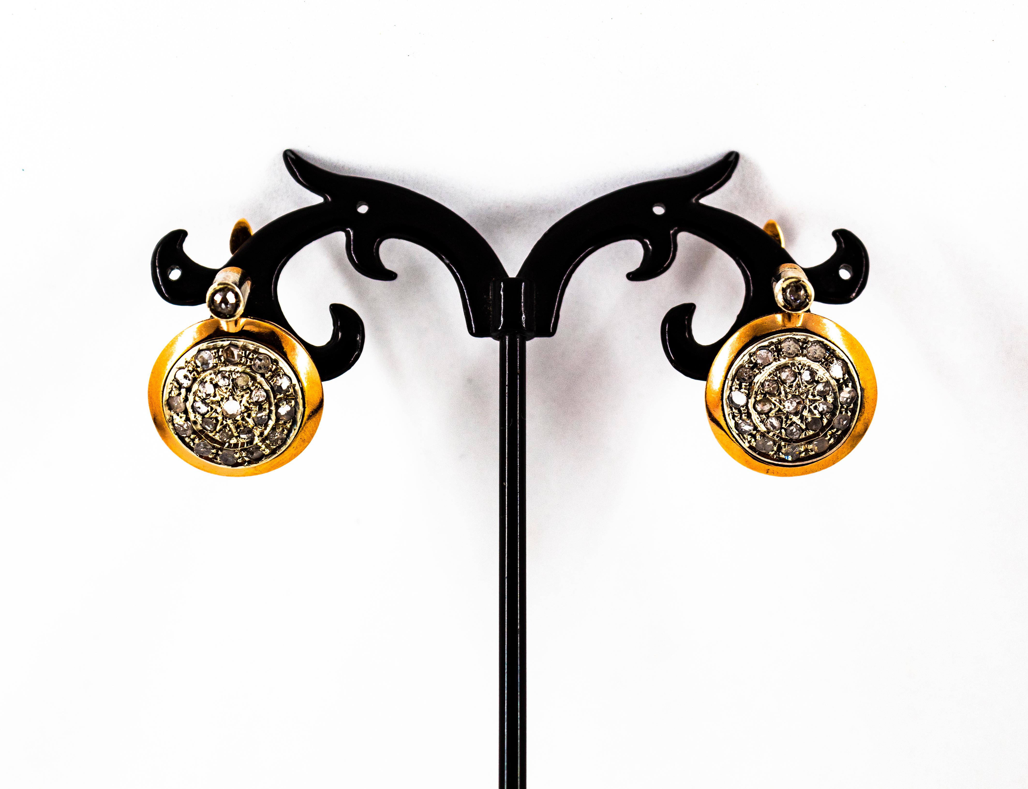Art Deco Style 0.80 Carat White Rose Cut Diamond Yellow Gold Dangle Earrings For Sale 2