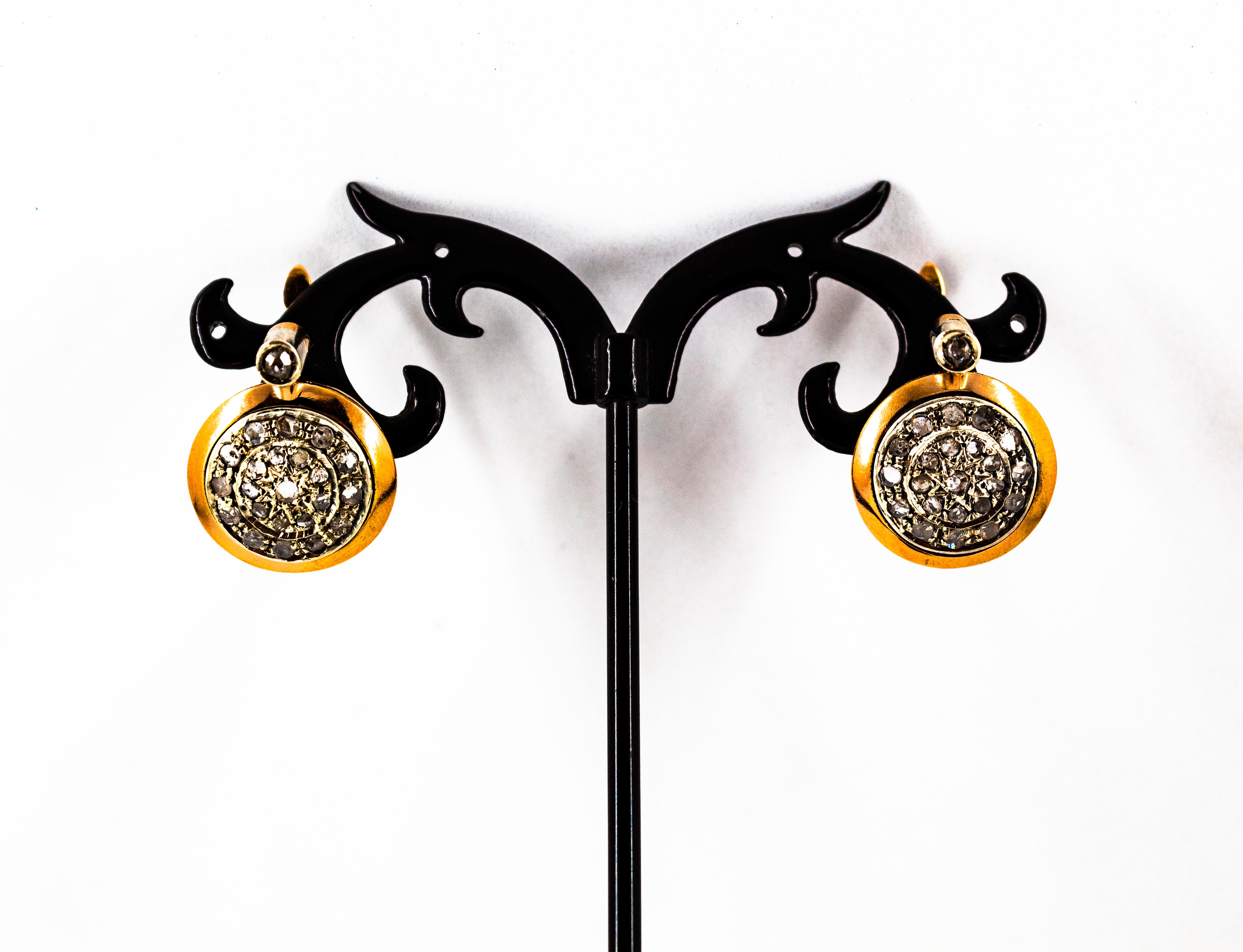 Art Deco Style 0.80 Carat White Rose Cut Diamond Yellow Gold Dangle Earrings For Sale 3