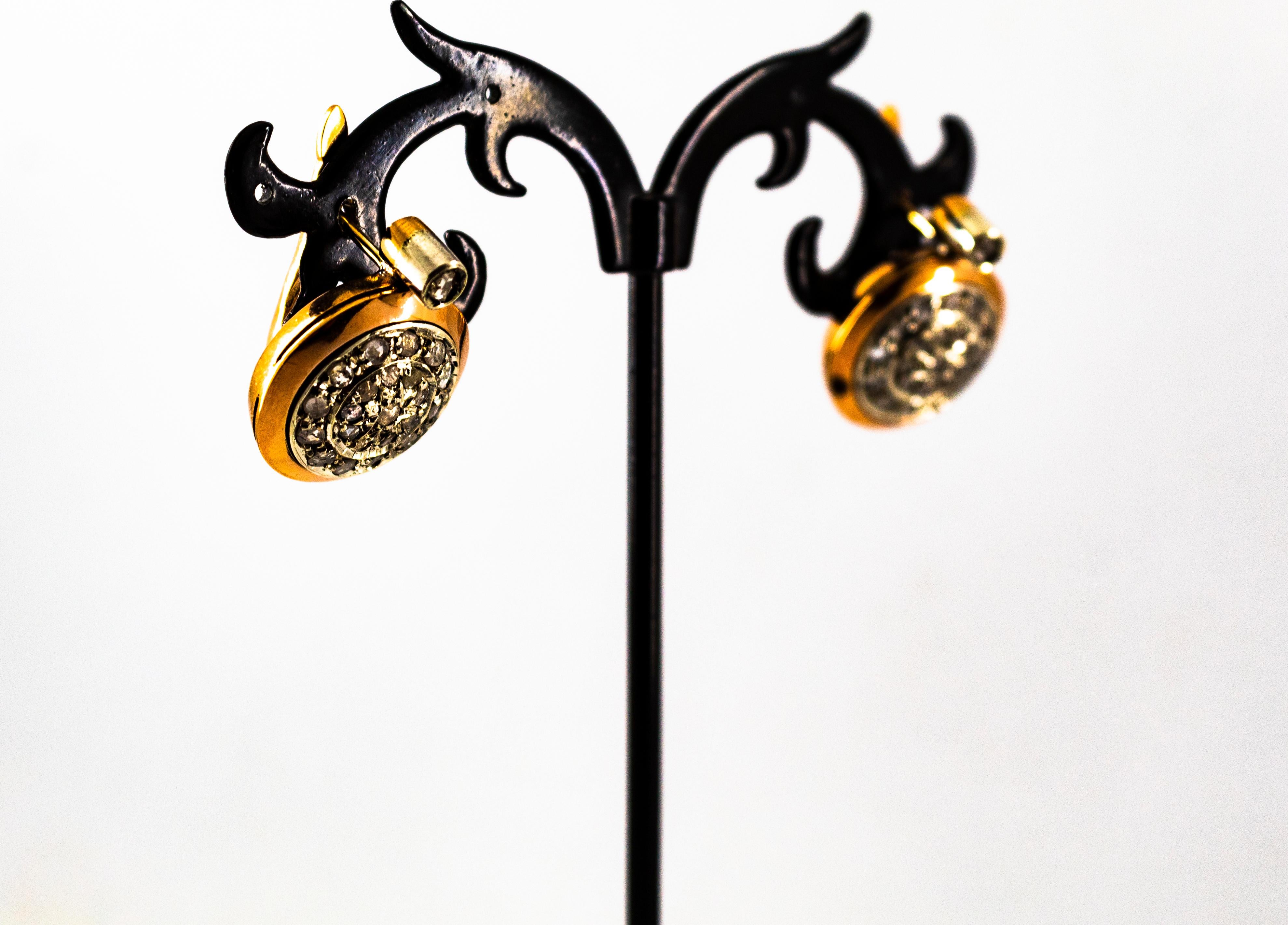 Art Deco Style 0.80 Carat White Rose Cut Diamond Yellow Gold Dangle Earrings For Sale 4