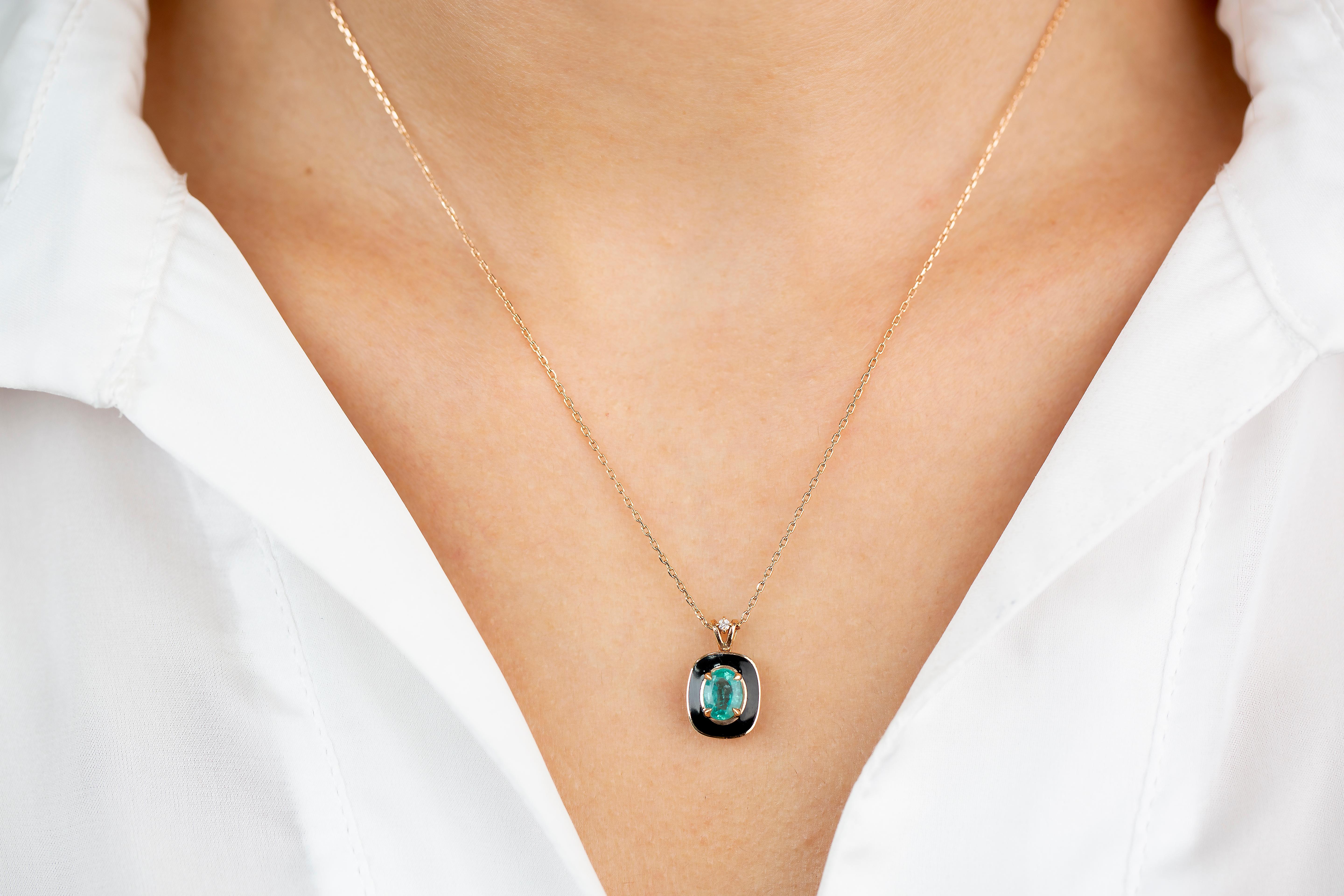 Art Deco Stil 0,80 Karat Smaragd 14K Roségold Halskette (Smaragdschliff) im Angebot