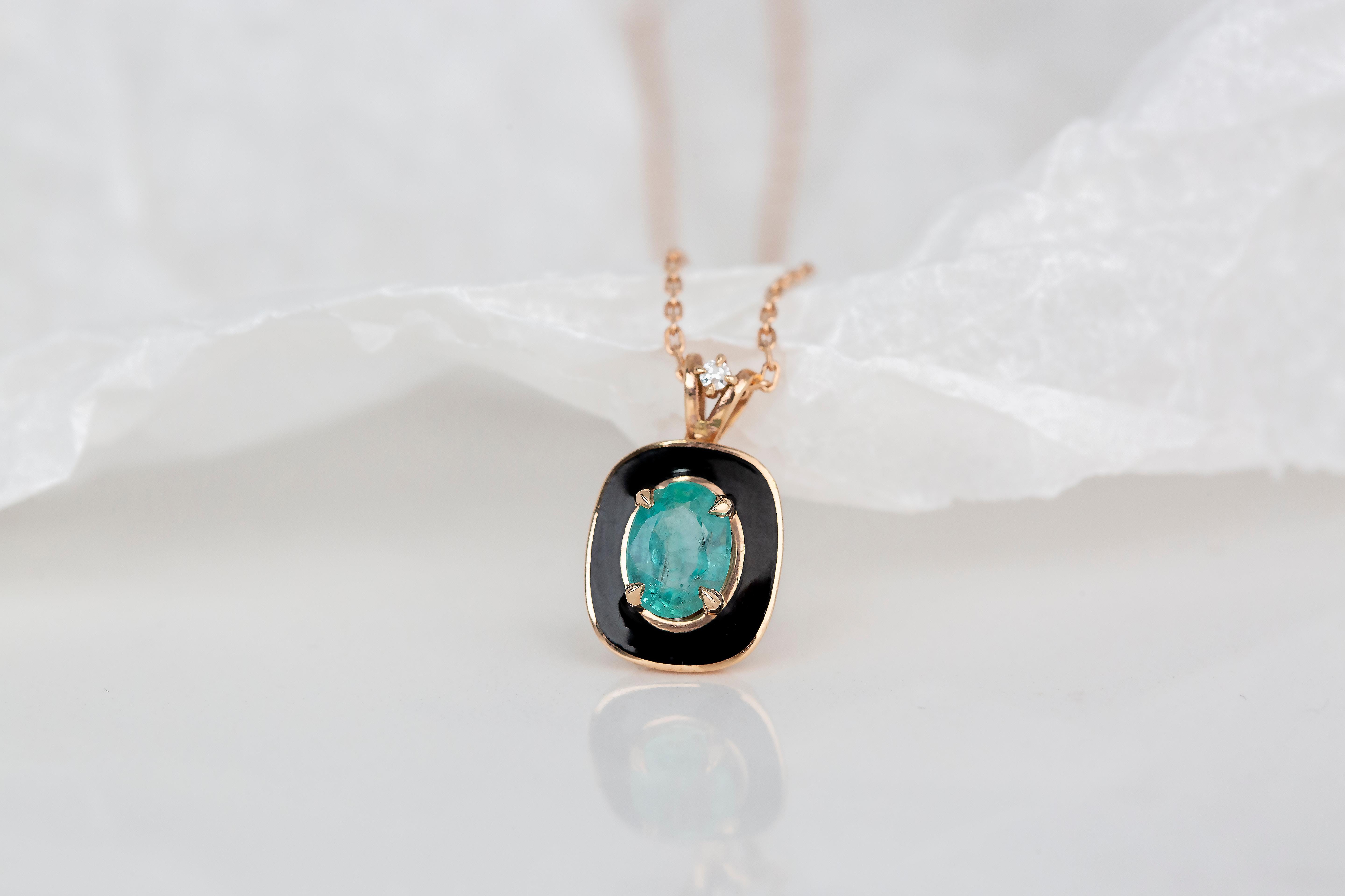 Art Deco Style 0.80 Ct Emerald 14K Rose Gold Necklace In New Condition For Sale In ISTANBUL, TR