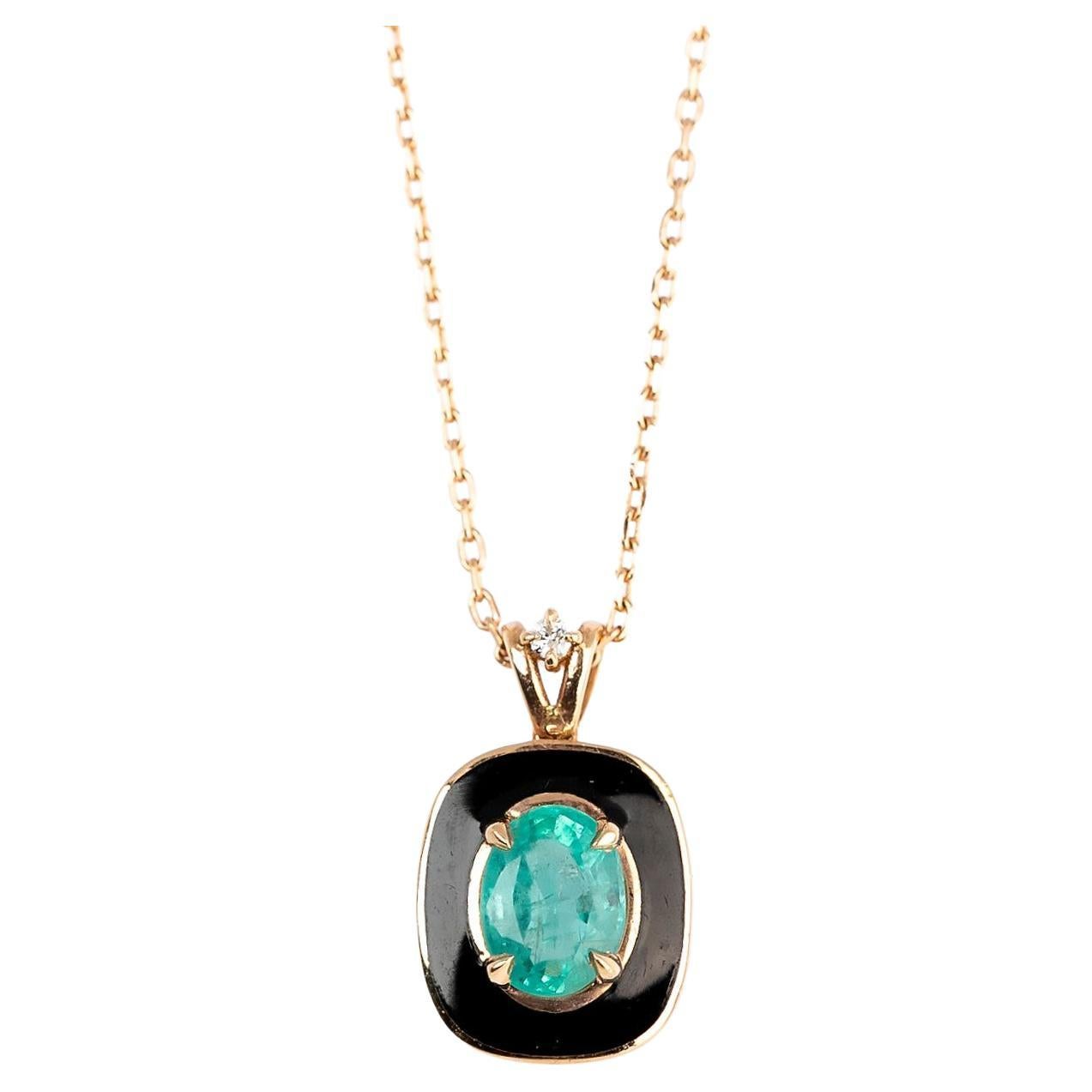 Art Deco Style 0.80 Ct Emerald 14K Rose Gold Necklace