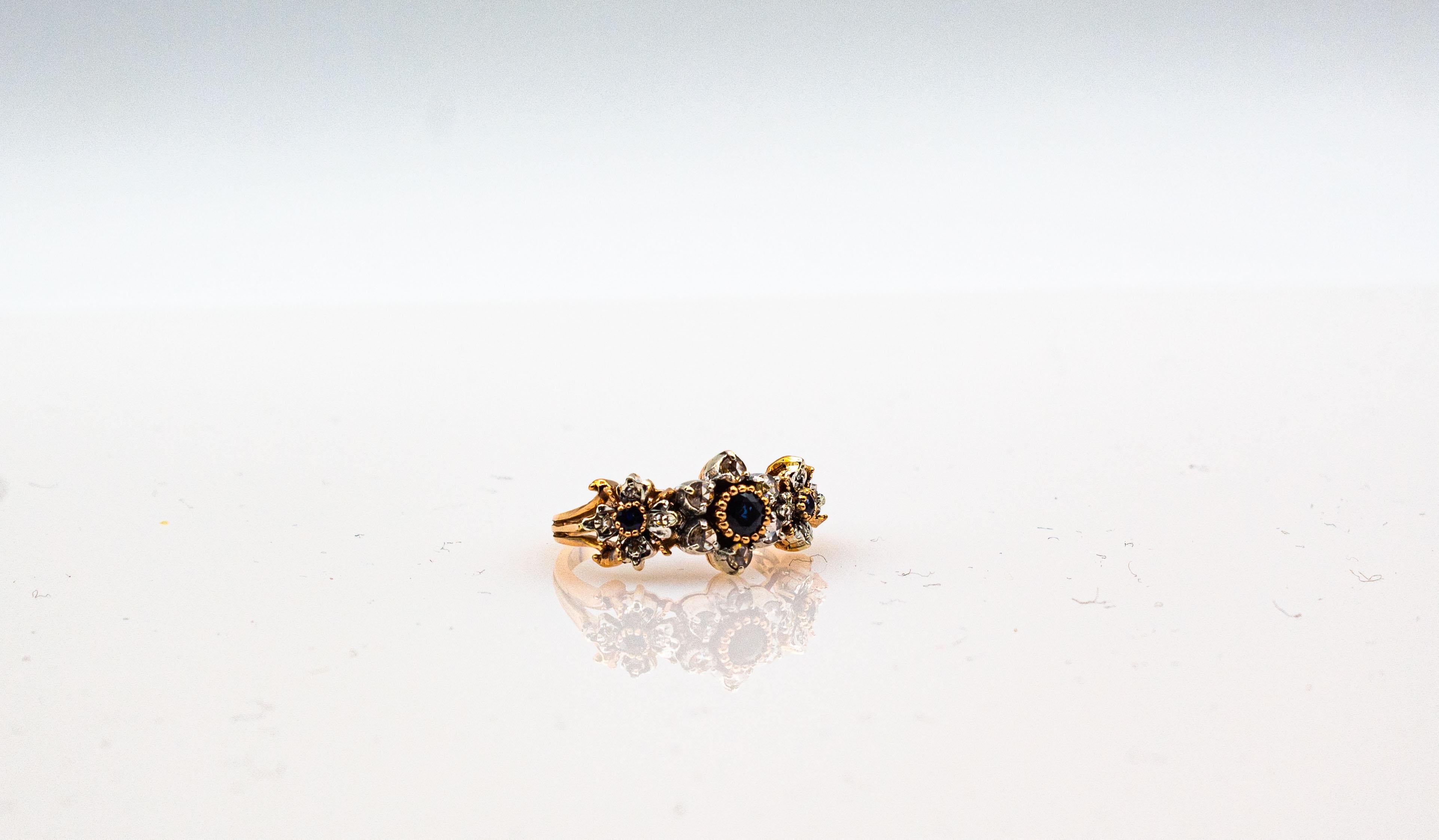 Bague jonc de style Art déco en or jaune avec diamant blanc 0,82 carat et saphir bleu en vente 7