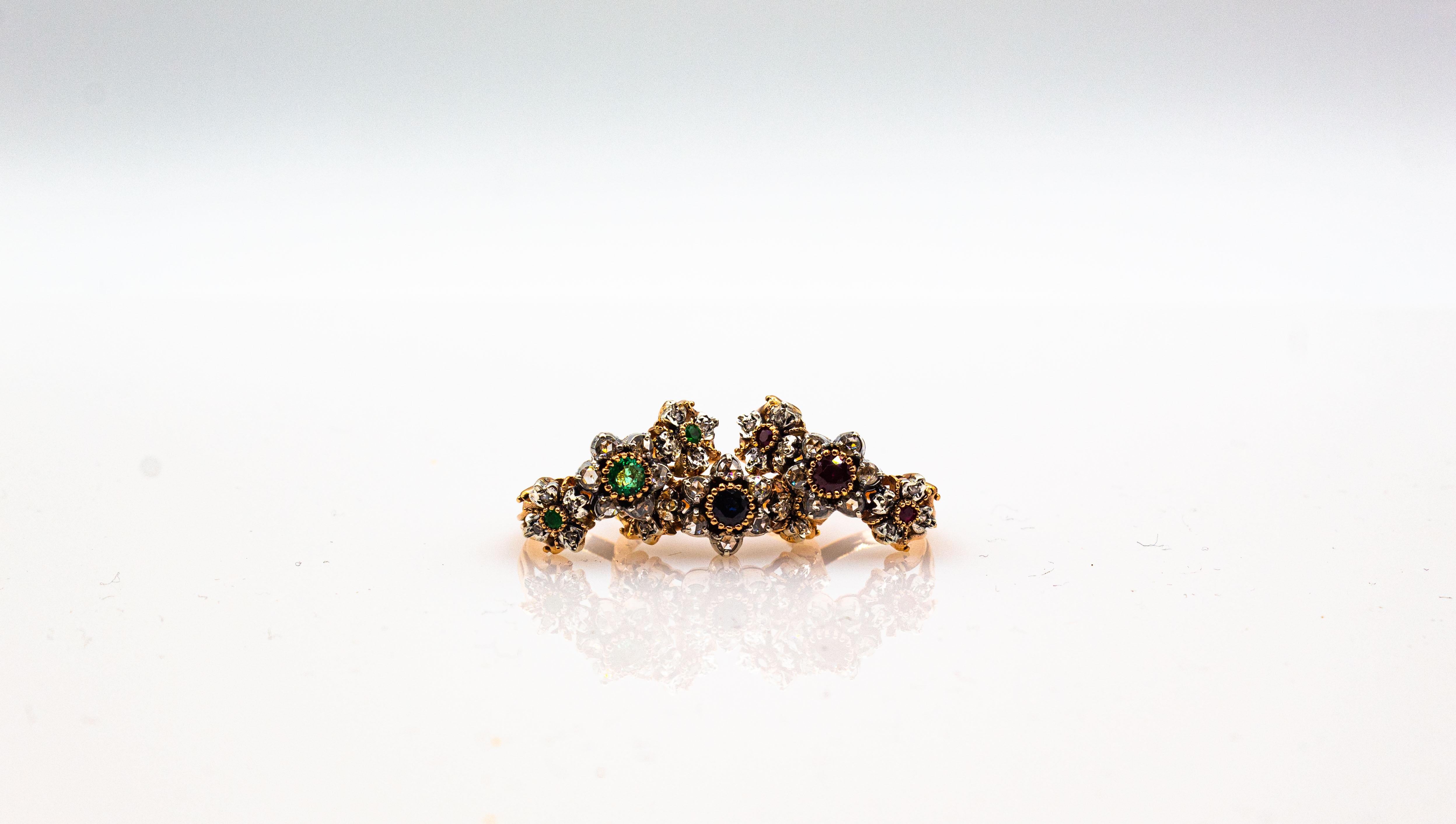 Bague jonc de style Art déco en or jaune avec diamant blanc 0,82 carat et saphir bleu en vente 8