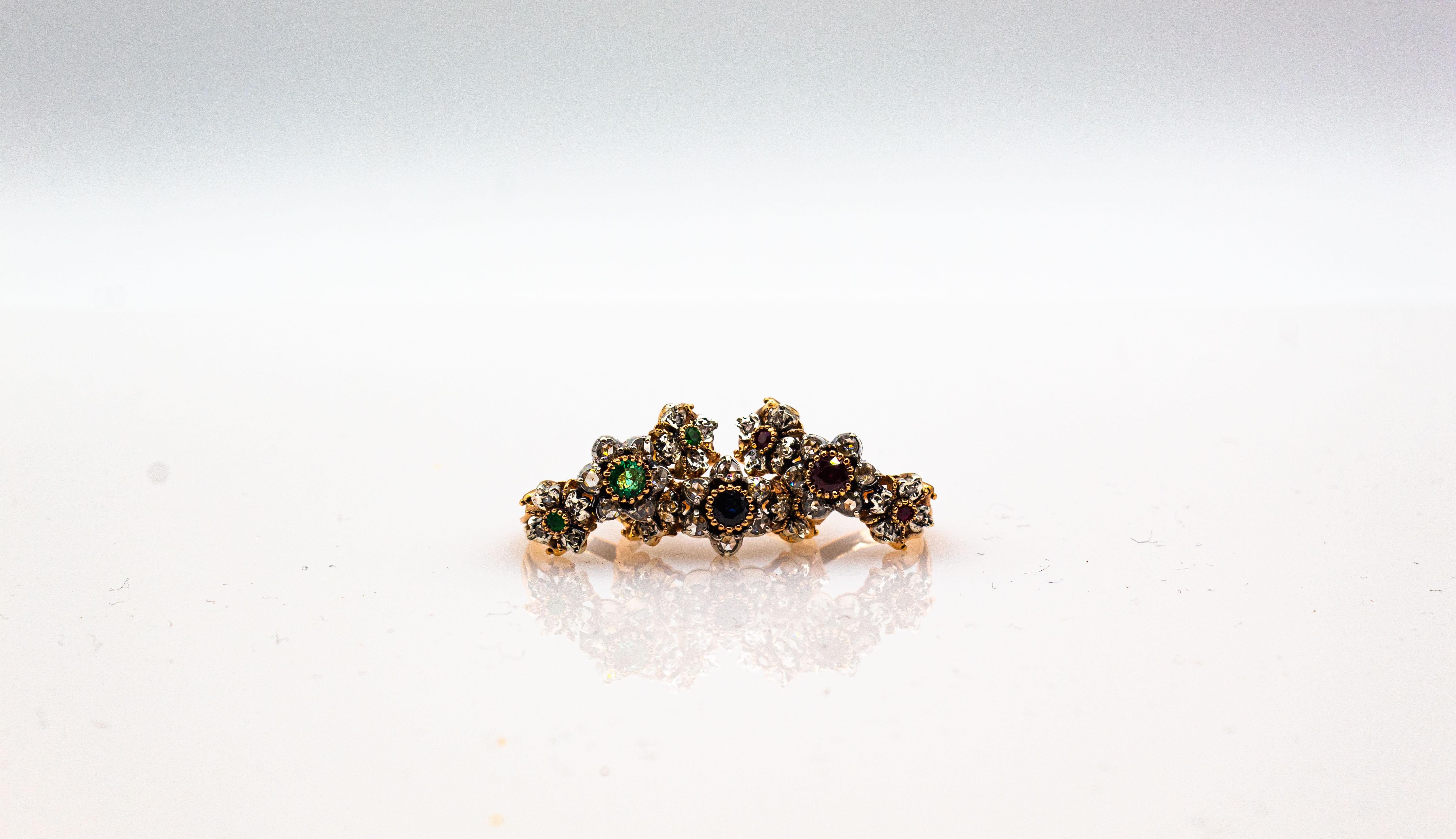 Bague jonc de style Art déco en or jaune avec diamant blanc 0,82 carat et saphir bleu en vente 9