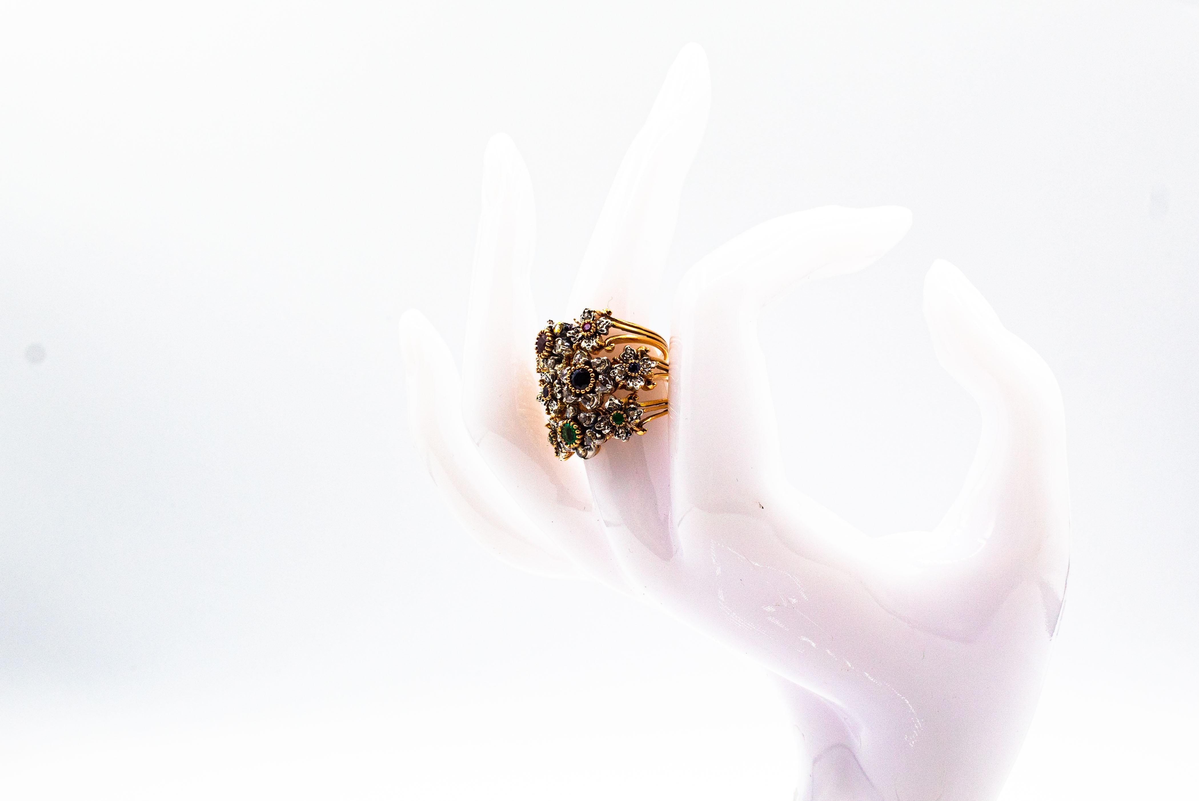 Bague jonc de style Art déco en or jaune avec diamant blanc 0,82 carat et saphir bleu en vente 13