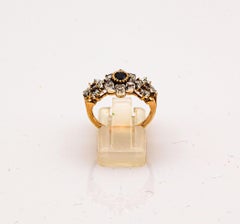 Art Deco Style 0.82 Carat White Diamond Blue Sapphire Yellow Gold Band Ring