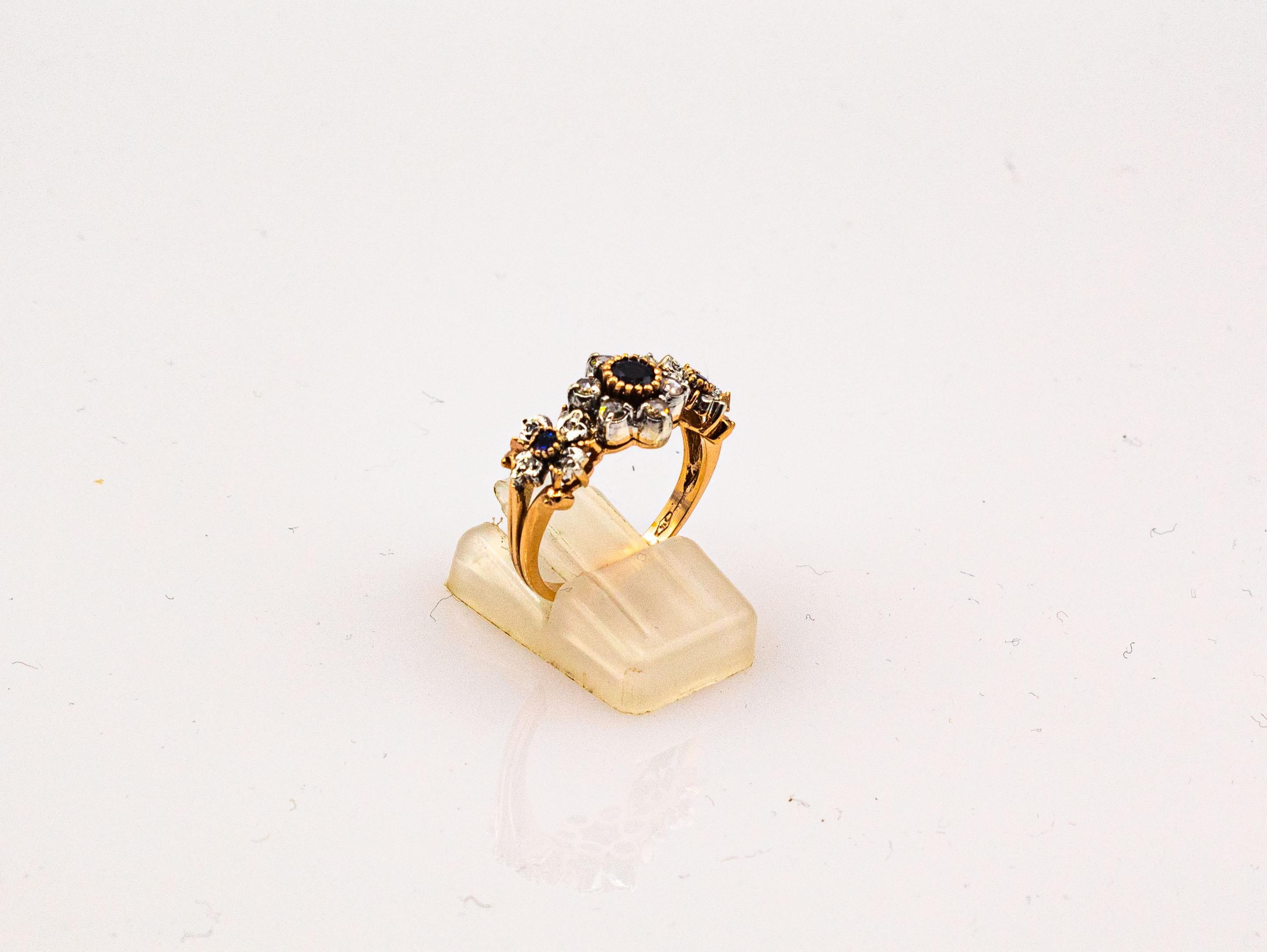 Anello a fascia in oro giallo con diamante bianco e zaffiro blu da 0,82 carati in stile Art Deco In condizioni Nuovo in vendita a Naples, IT