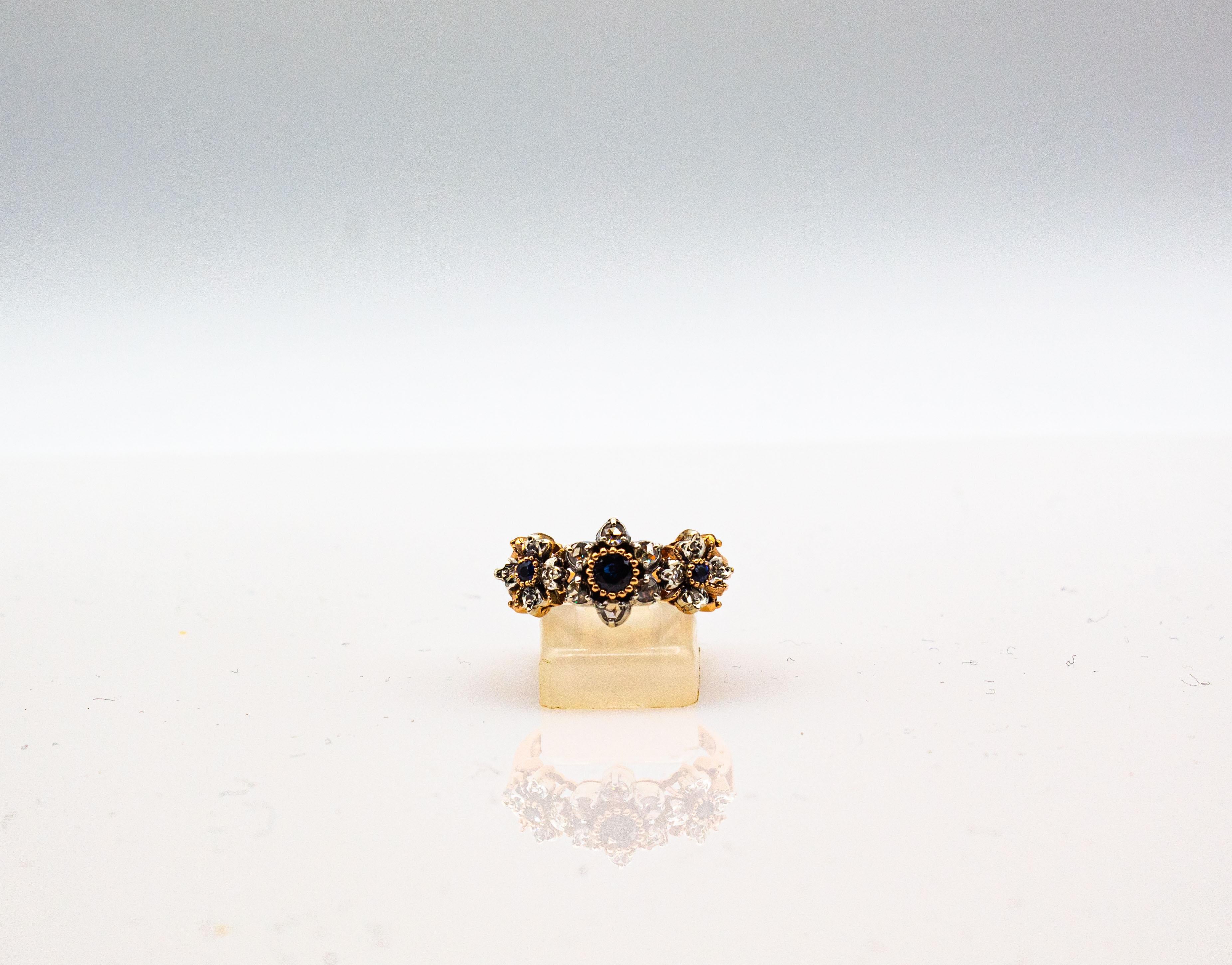 Bague jonc de style Art déco en or jaune avec diamant blanc 0,82 carat et saphir bleu en vente 2