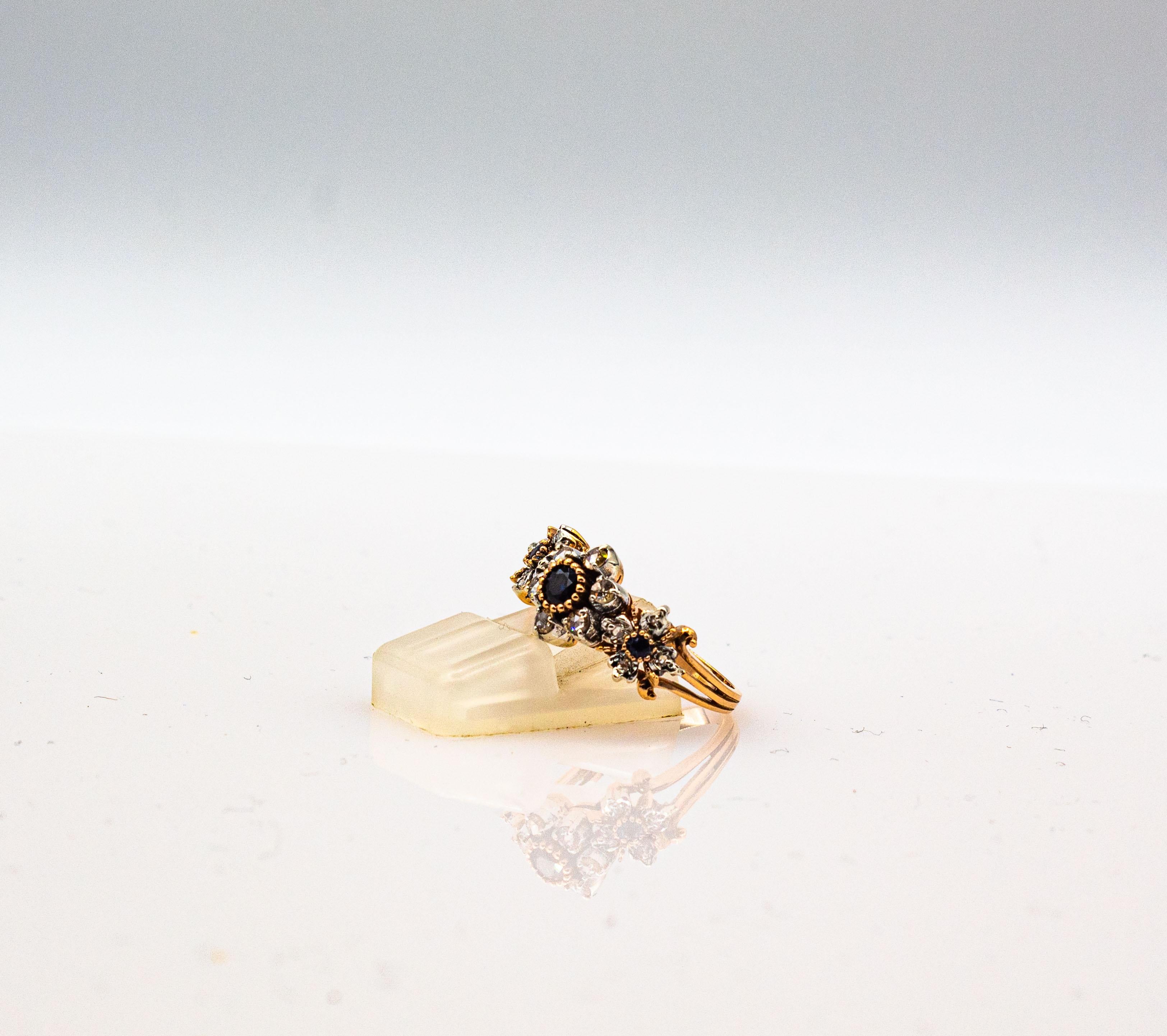 Anello a fascia in oro giallo con diamante bianco e zaffiro blu da 0,82 carati in stile Art Deco in vendita 2