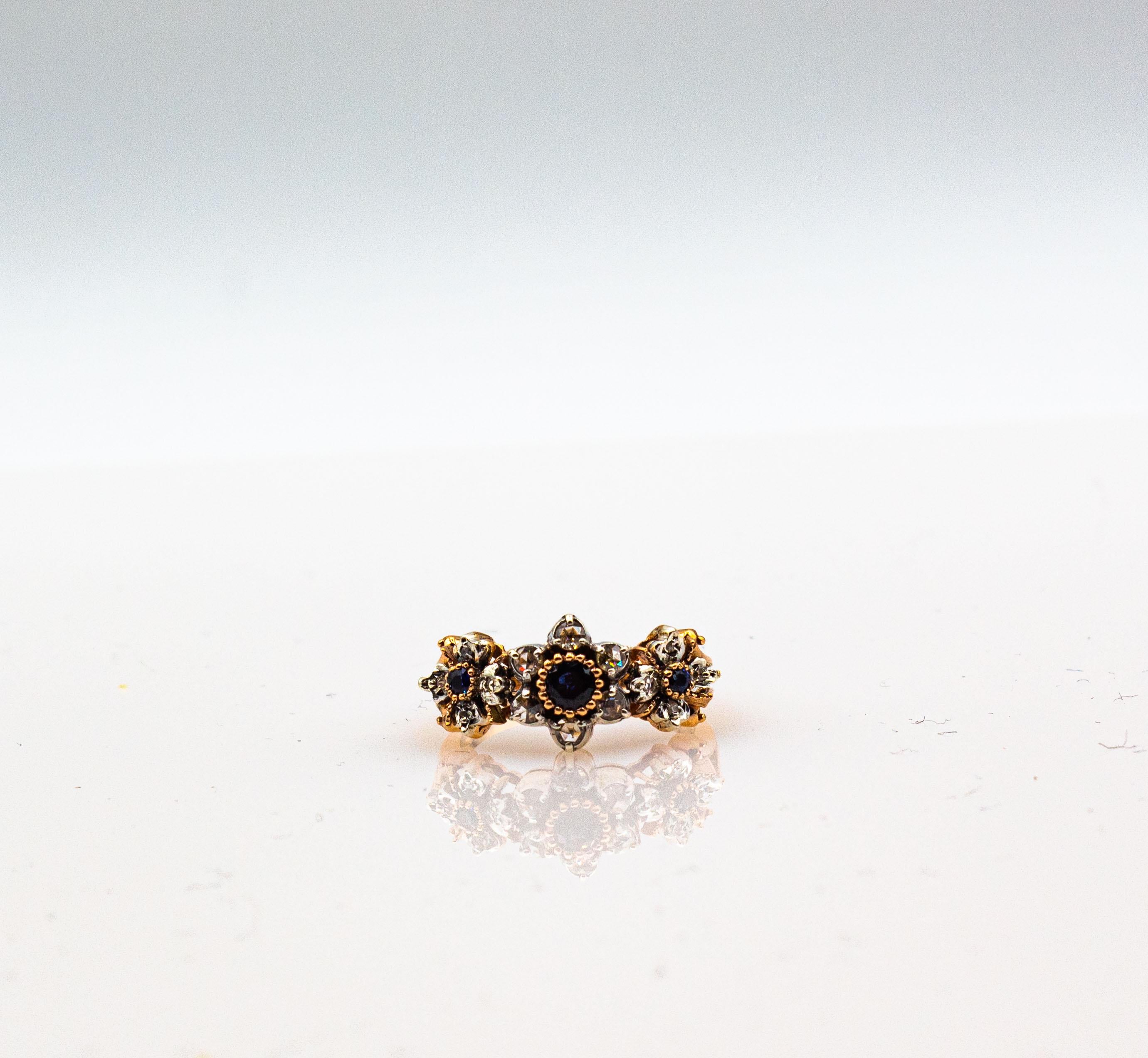 Bague jonc de style Art déco en or jaune avec diamant blanc 0,82 carat et saphir bleu en vente 4