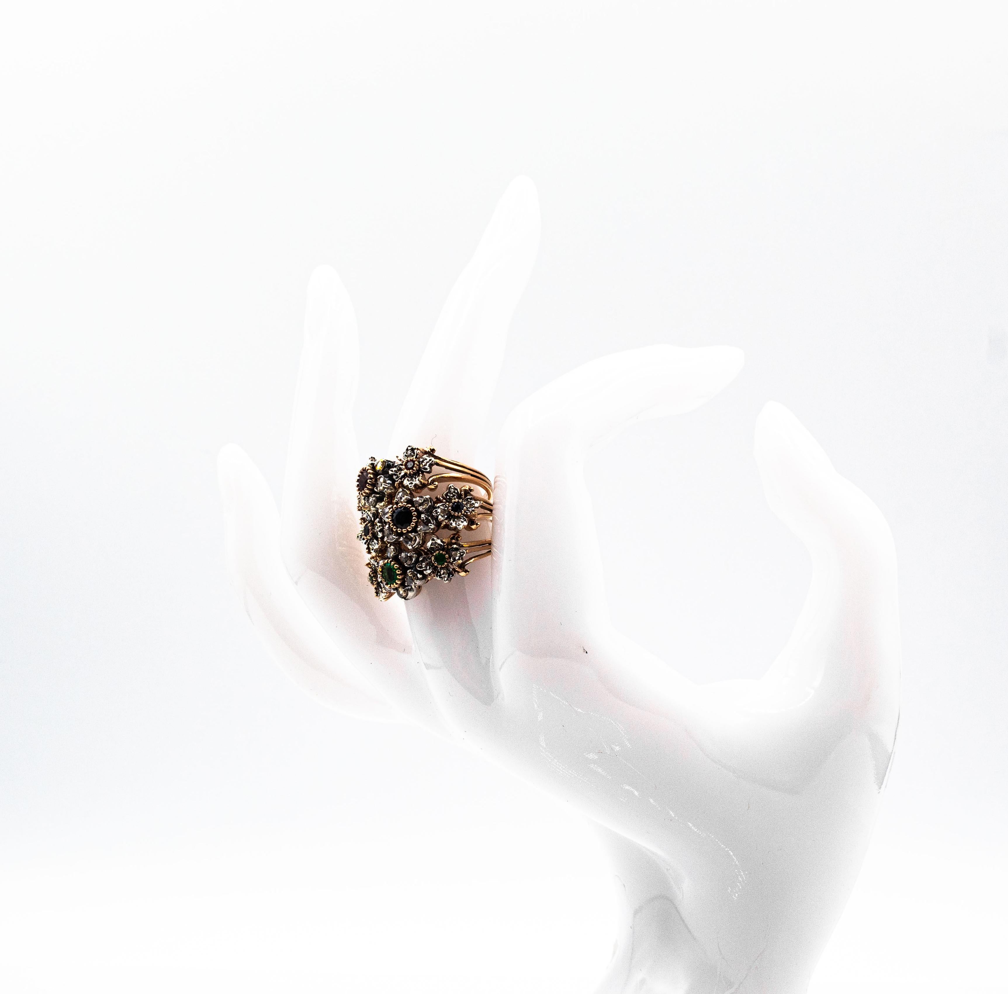 Art Deco Style 0.82 Carat White Rose Cut Diamond Emerald Yellow Gold Band Ring For Sale 7