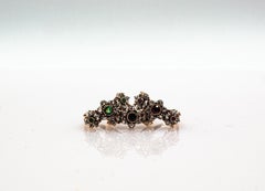 Art Deco Style 0.82 Carat White Rose Cut Diamond Emerald Yellow Gold Band Ring