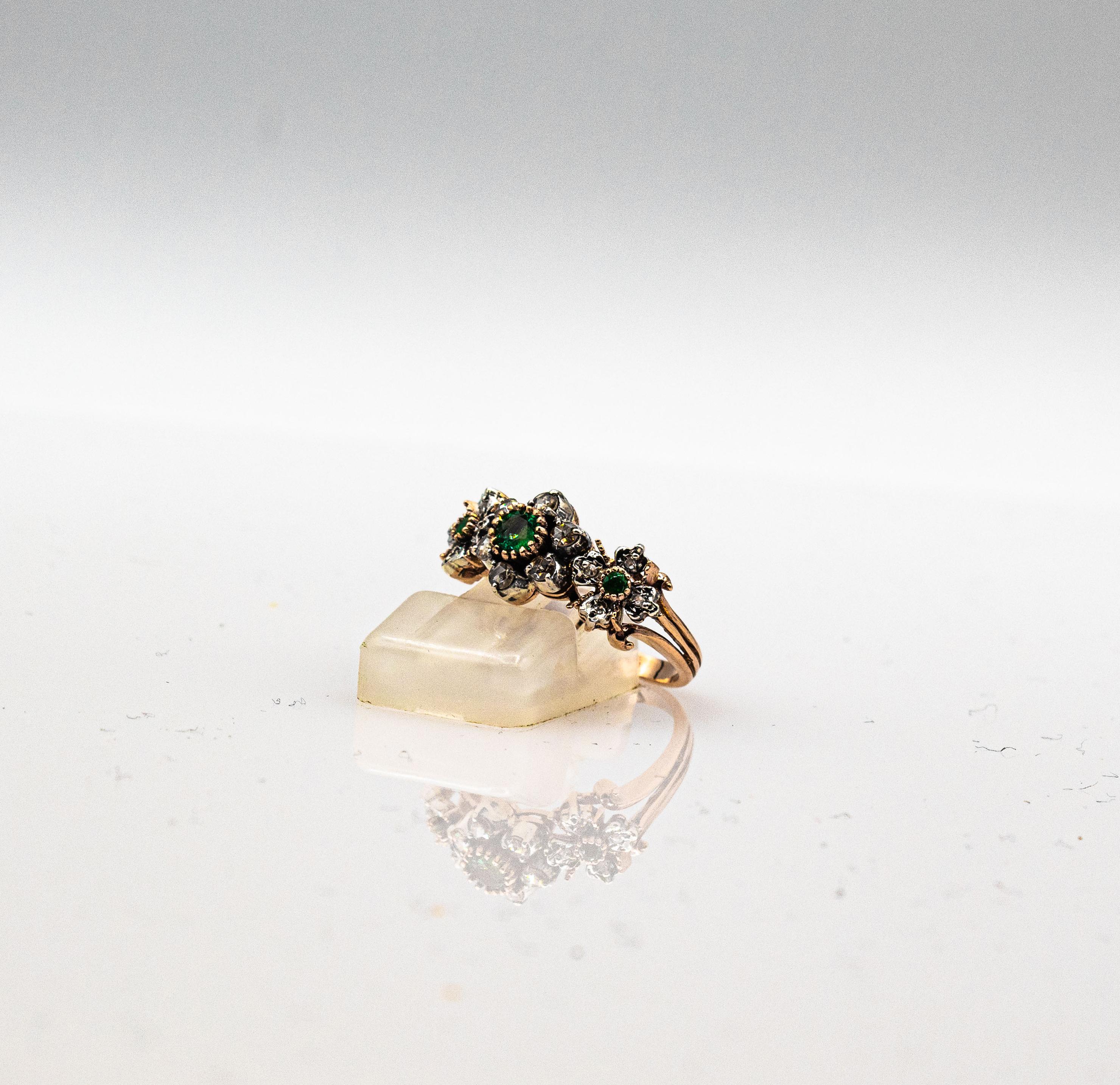 Art Deco Style 0.82 Carat White Rose Cut Diamond Emerald Yellow Gold Band Ring For Sale 4