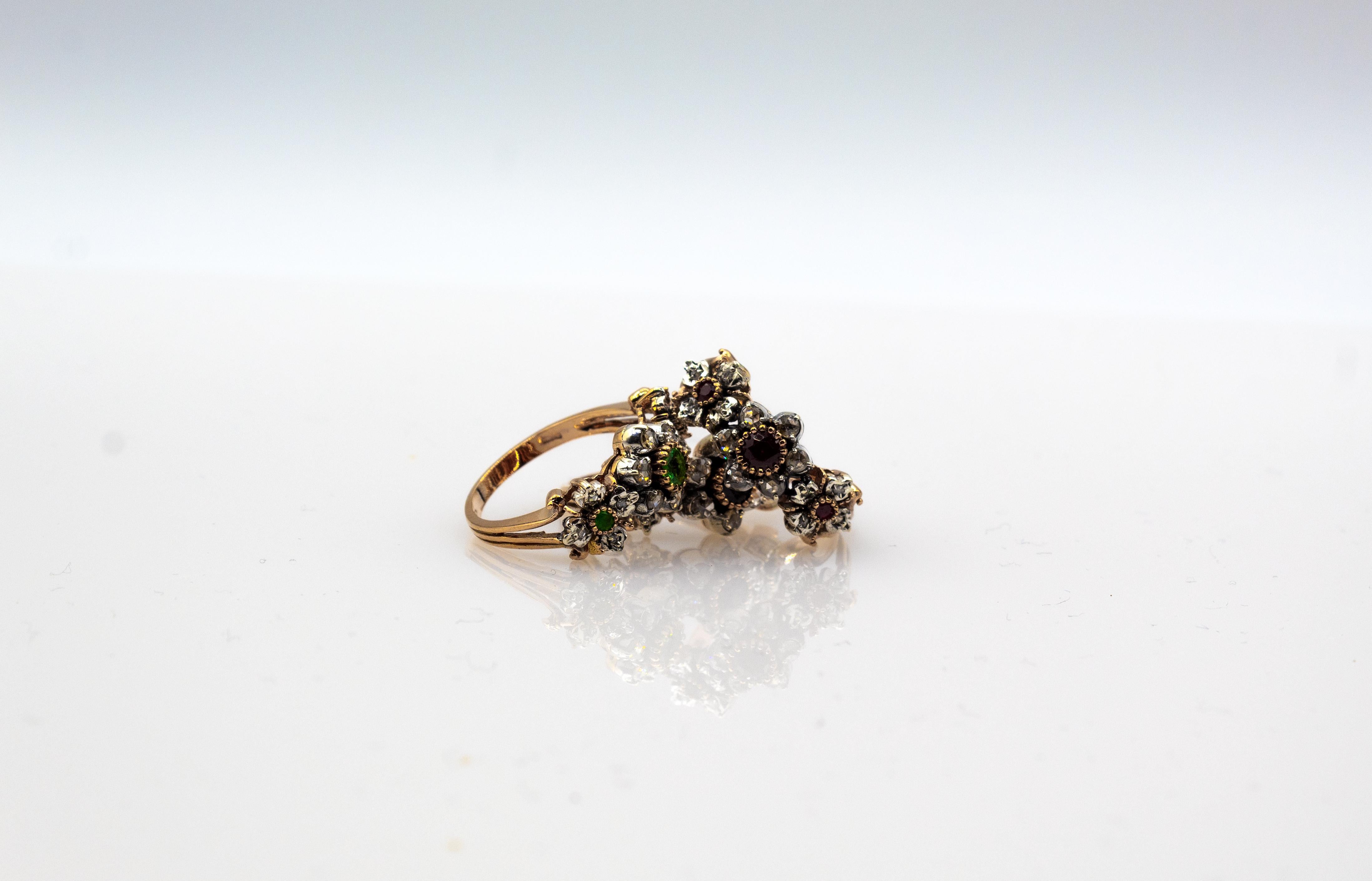 Art Deco Stil 0,82 Karat Weißer Diamant im Rosenschliff Rubin Gelbgold Band Ring im Zustand „Neu“ im Angebot in Naples, IT