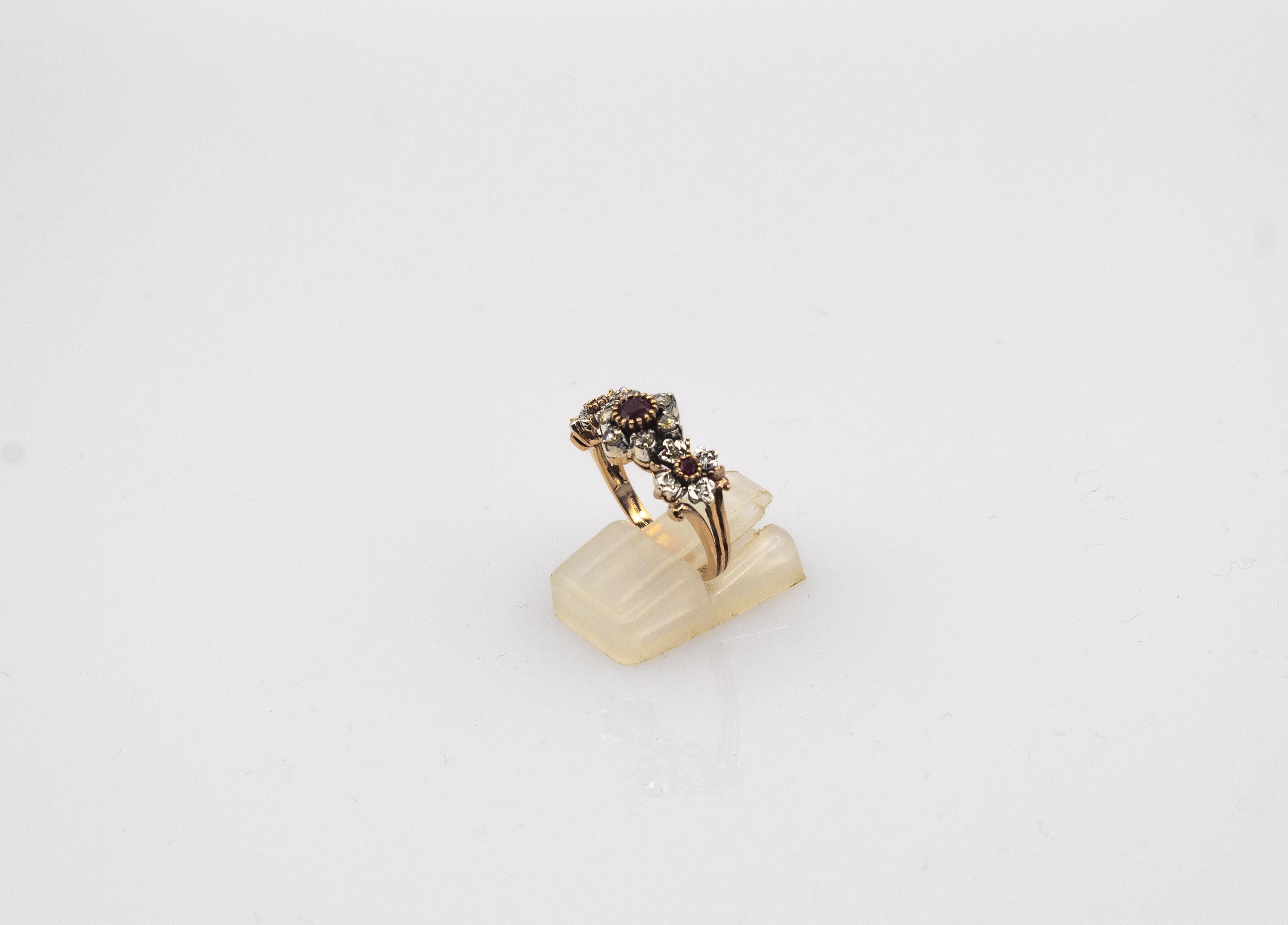 Art Deco Stil 0,82 Karat Weißer Diamant im Rosenschliff Rubin Gelbgold Band Ring für Damen oder Herren im Angebot